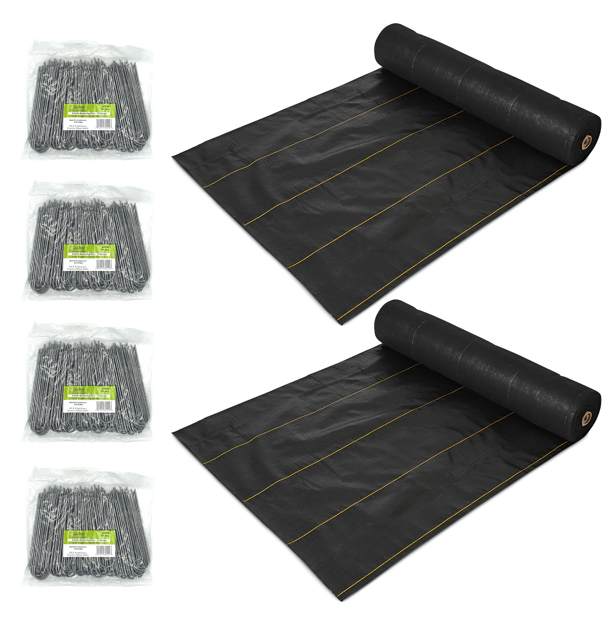 DeWitt 2 Pack P4 Pro 5 Weed Barrier & 4 Pack U-Shaped Rounded Top Anchor Pins