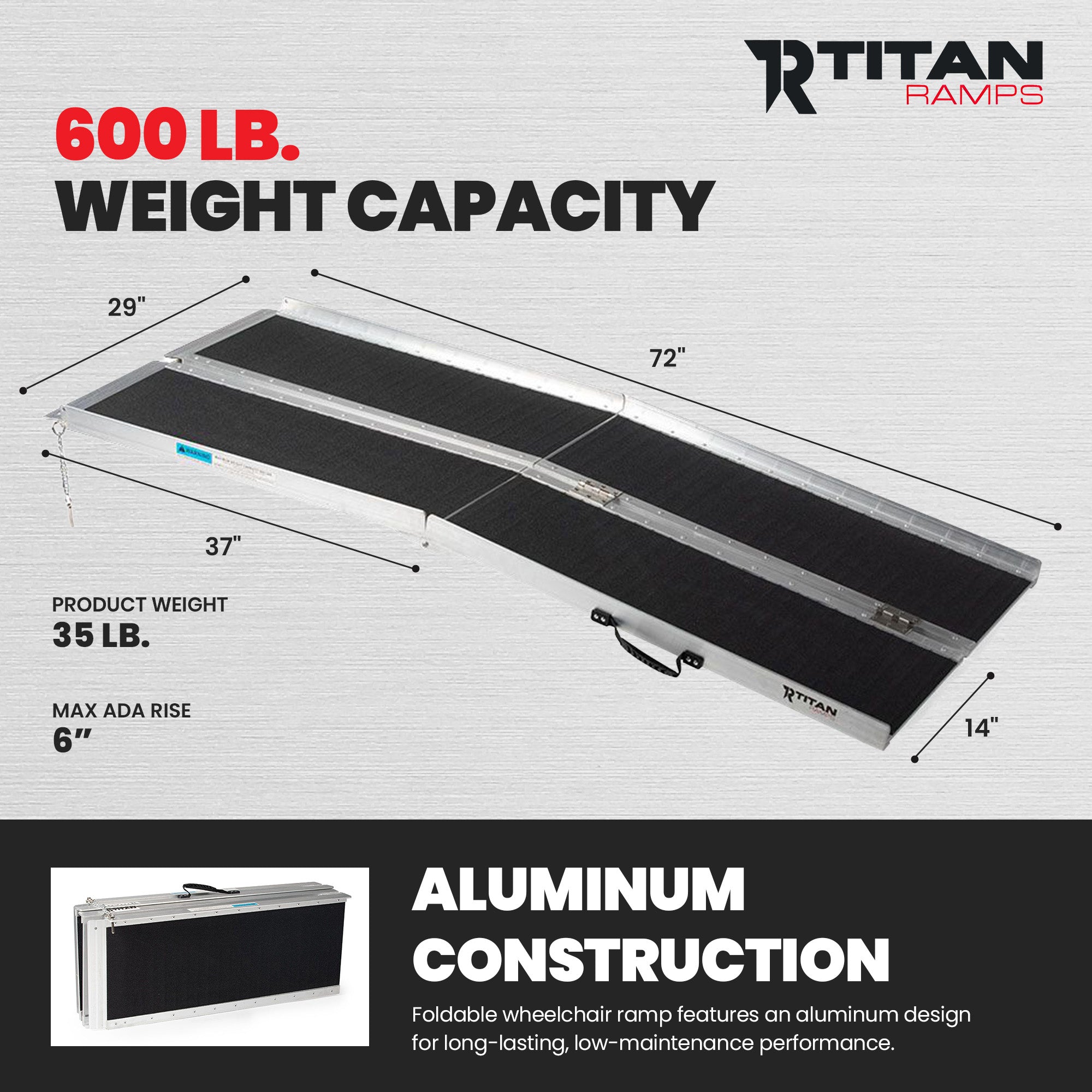 Titan Ramps 6 Foot Multi-Fold Aluminum Wheelchair Ramp, 600 Pound Capacity - VMInnovations