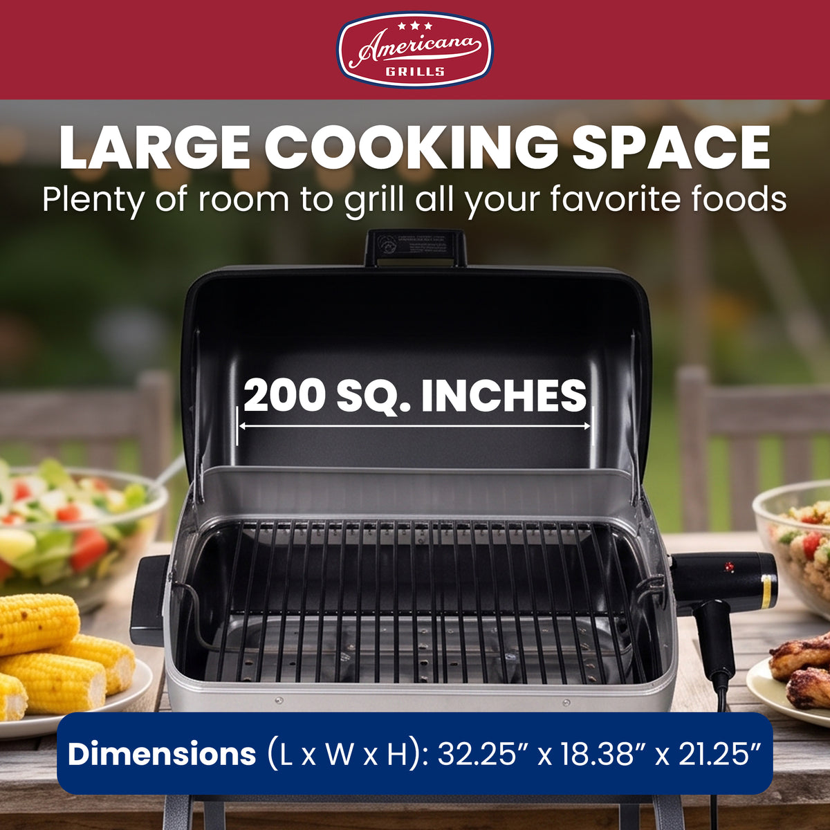 Americana Grills 3-Zone Cart Electric Grill, Outdoor Rolling Cart, Graphite - VMInnovations
