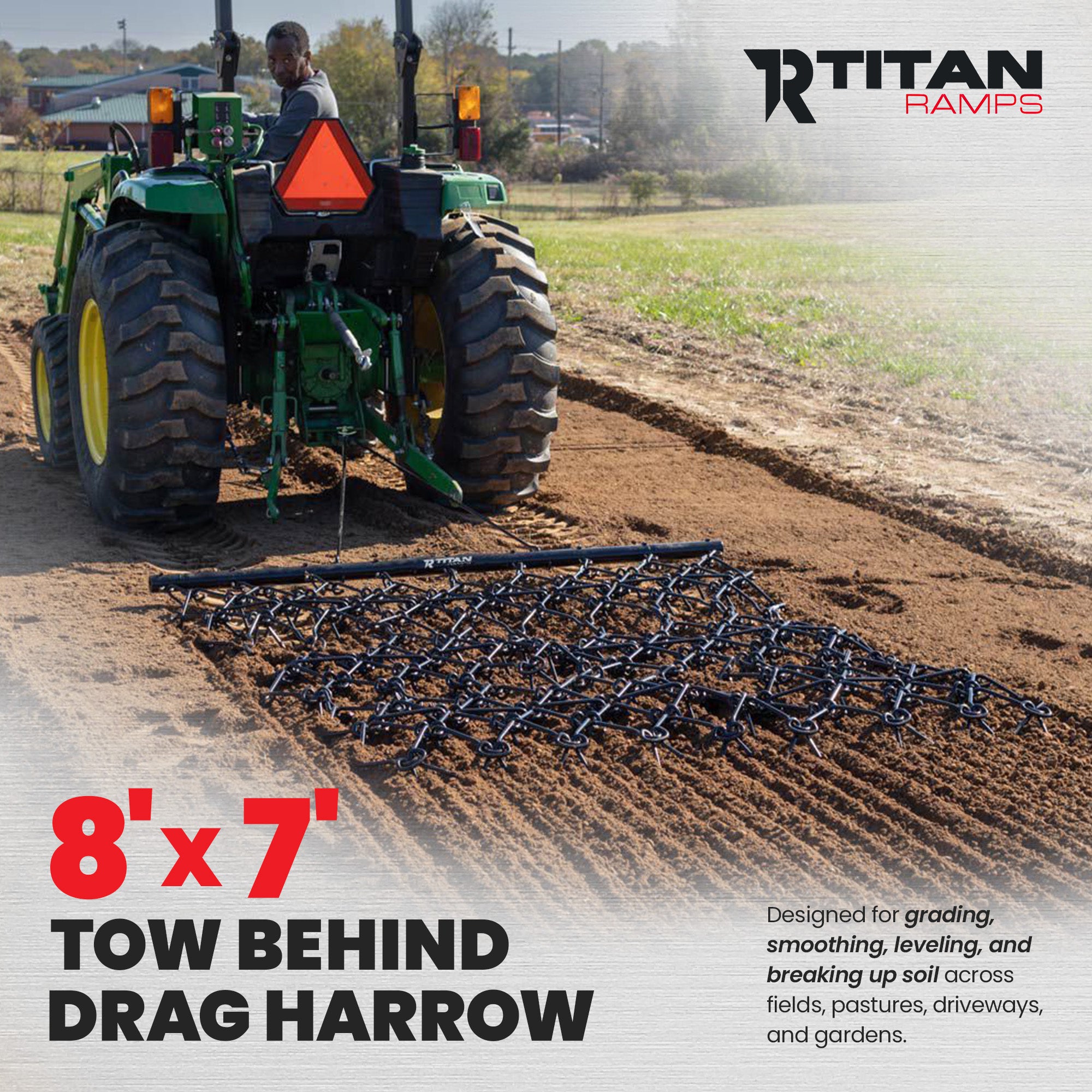 Titan Ramps ATV UTV Chain Tow Behind Drag Harrow, Heavy Duty Steel Mesh, 7’ x 8’ - VMInnovations