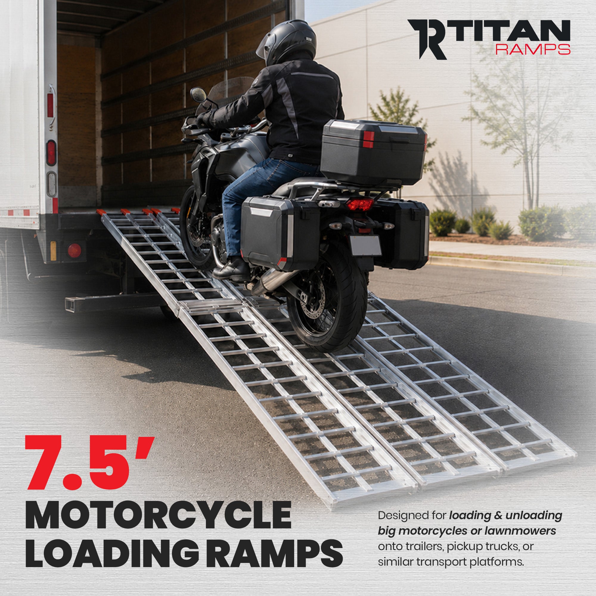 Titan Ramps 7.5 Ft Aluminum Motorcycle Loading Ramp, 1,000 Lb Capacity, Silver - VMInnovations