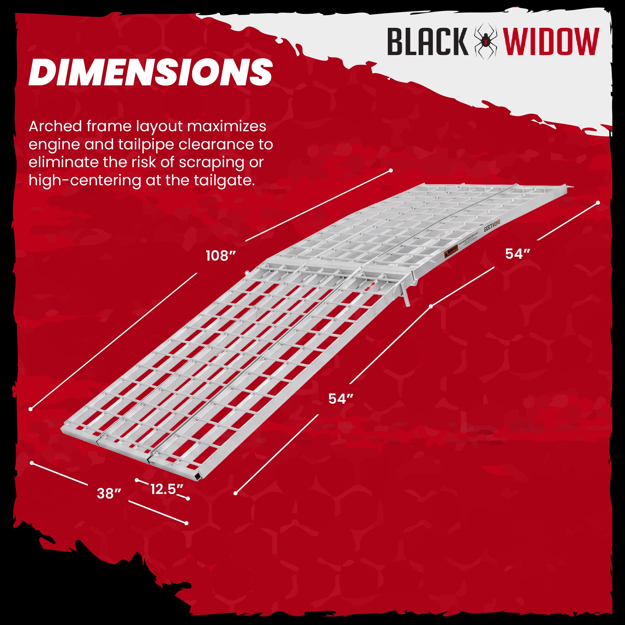 Black Widow 9' Aluminum Folding Motorcycle Ramp, 1500 Lb Ride-Up Loading Ramps - VMInnovations