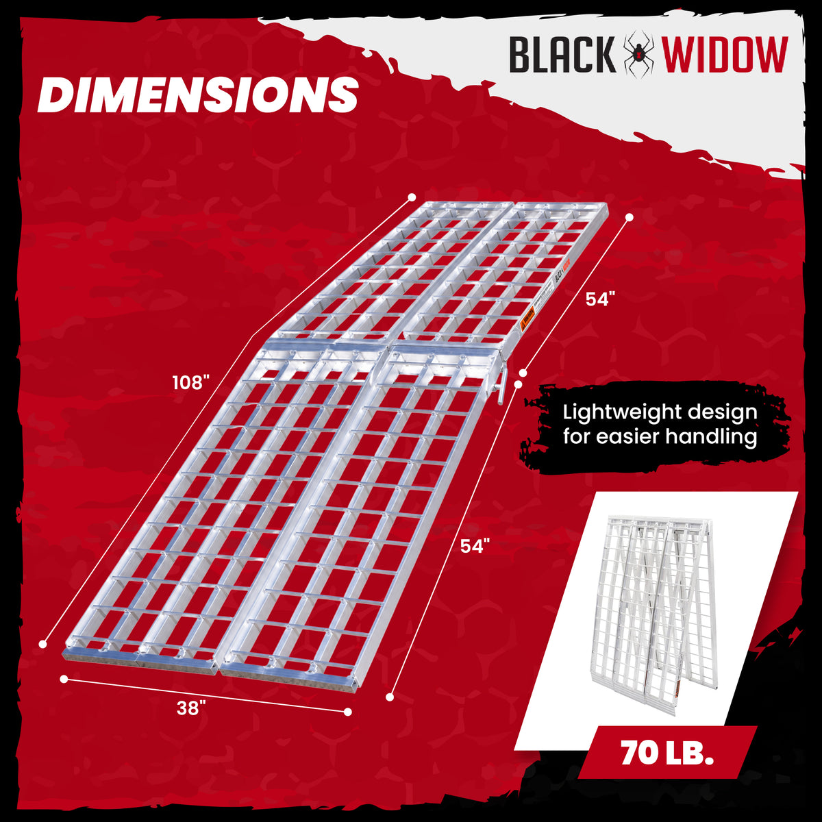 Black Widow 9' Aluminum Folding Motorcycle Ramp, 1500 Lb Ride-Up Loading Ramps - VMInnovations