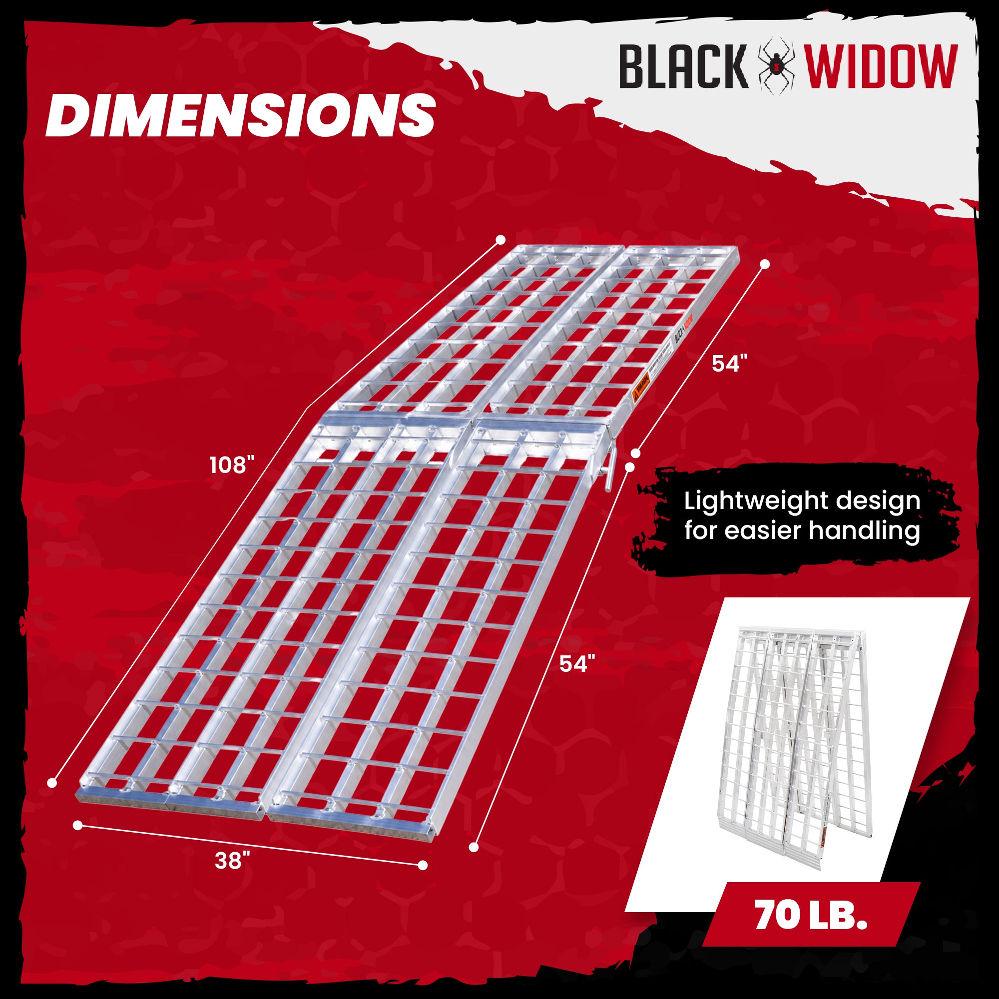 Black Widow 9' Aluminum Folding Motorcycle Ramp, 1500Lb Ride-Up Ramps (Open Box)