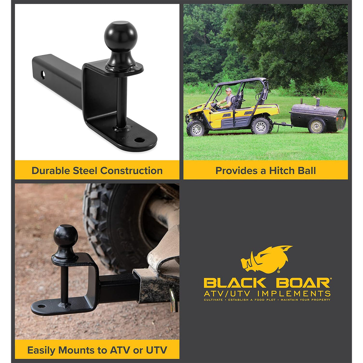Black Boar UTV/ATV Multi-Hitch with 2" Ball and 2" Shank with 9" Length, Black (Open Box)