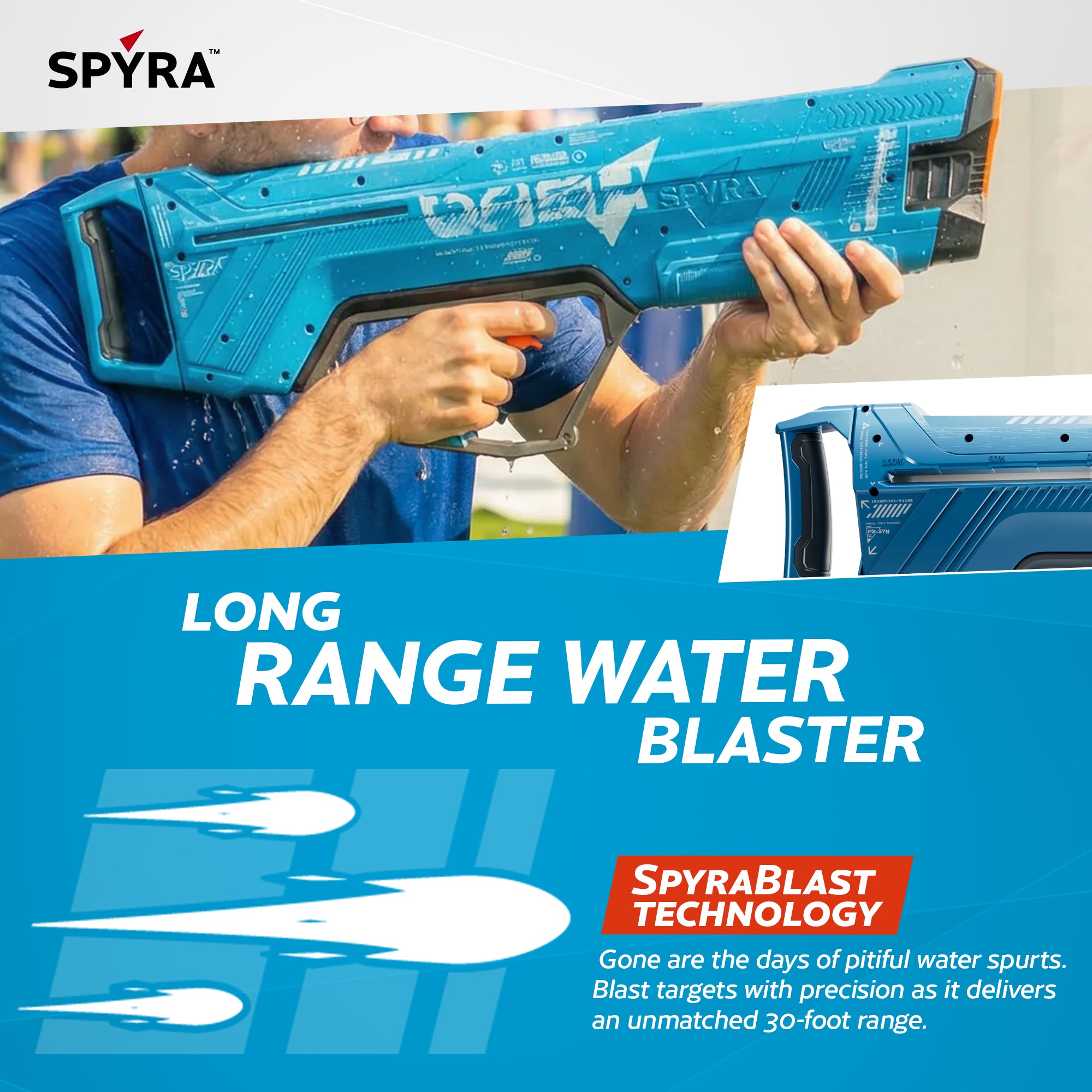 SpyraDash Water Blaster, 700ml Long Range Toy Gun for Outdoor Games, (Open Box) - VMInnovations