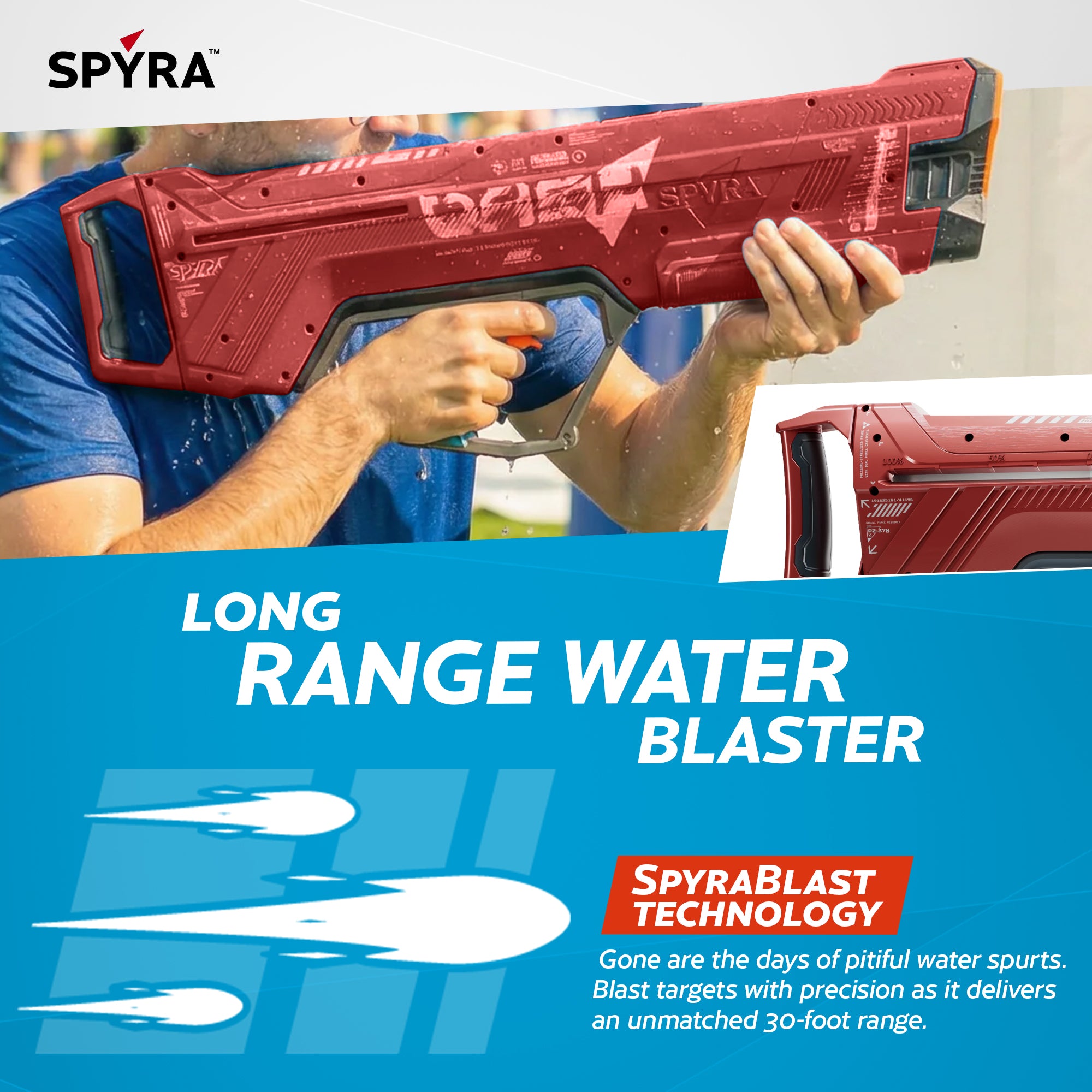 SPYRA SpyraDash Water Blaster, Long Range Toy Gun for Outdoor Games, (Open Box)