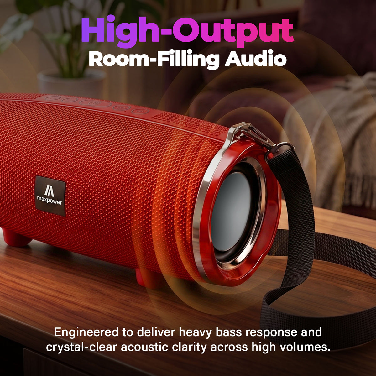 Max Power MPD189 Cyclone Rechargeable Bluetooth Speaker with Carry Strap, Red - VMInnovations