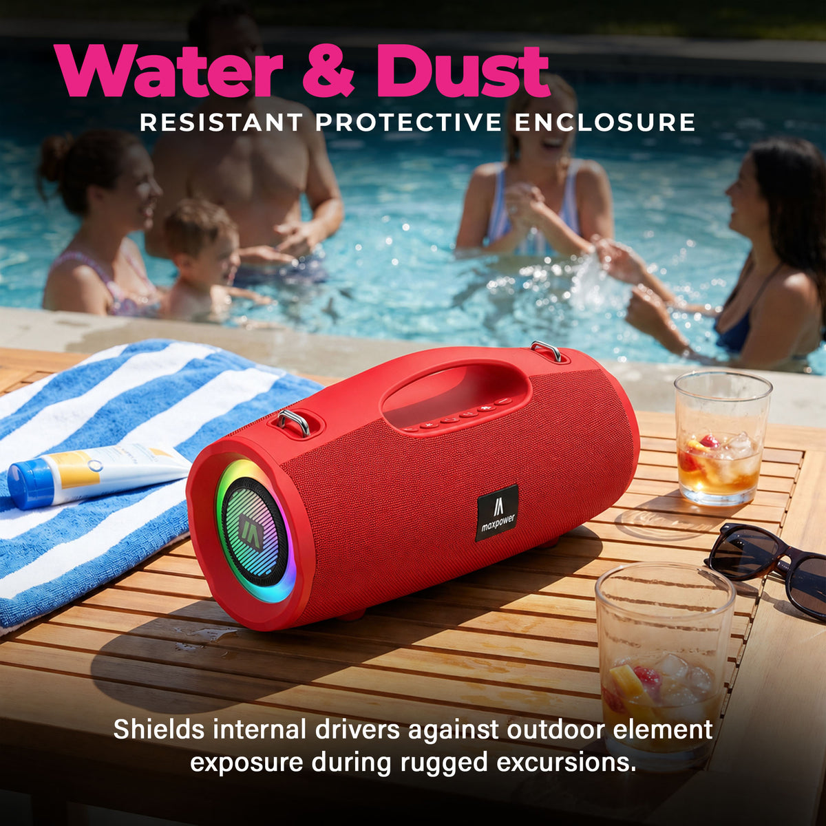 Max Power MPD437 Ultra Pro M2 Portable and Rechargeable Bluetooth Speaker, Red - VMInnovations