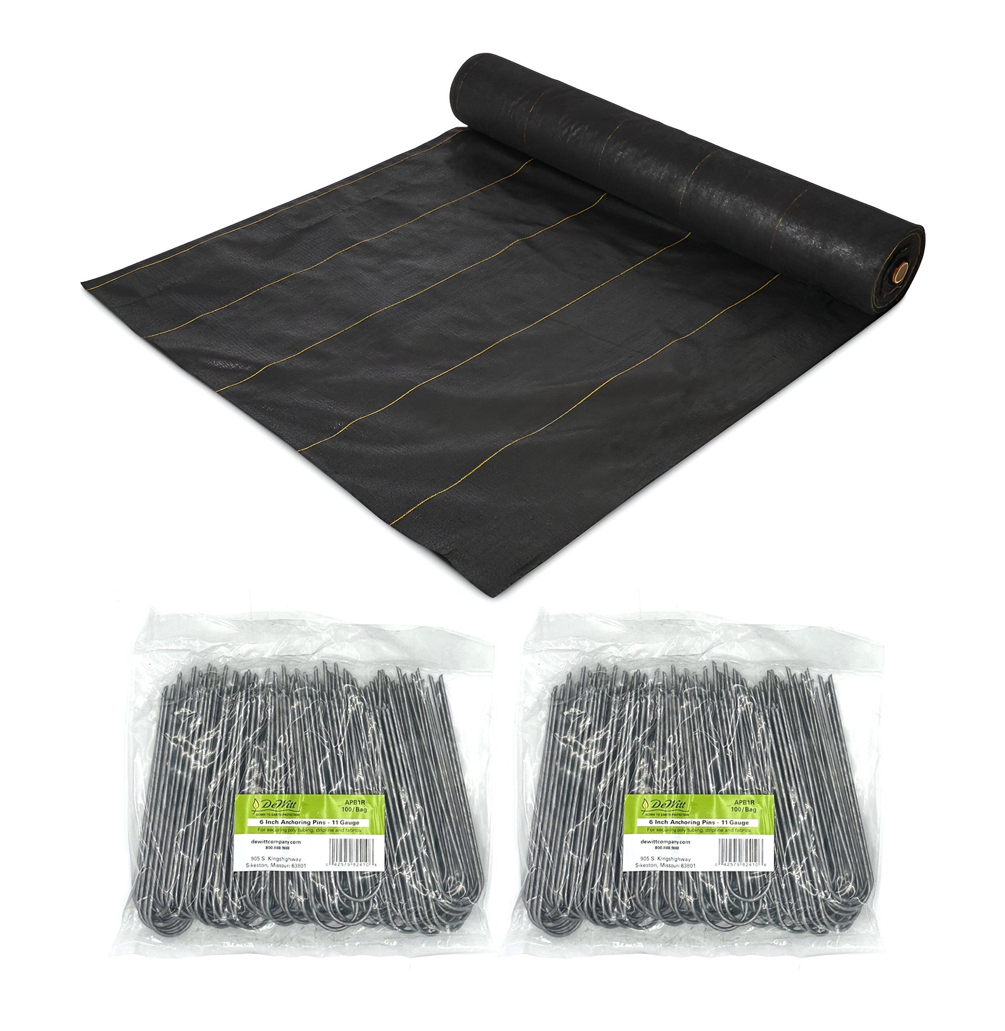 DeWitt P5 Pro 5 Landscape Weed Barrier & 2 Pack U-Shaped Rounded Top Anchor Pins - VMInnovations