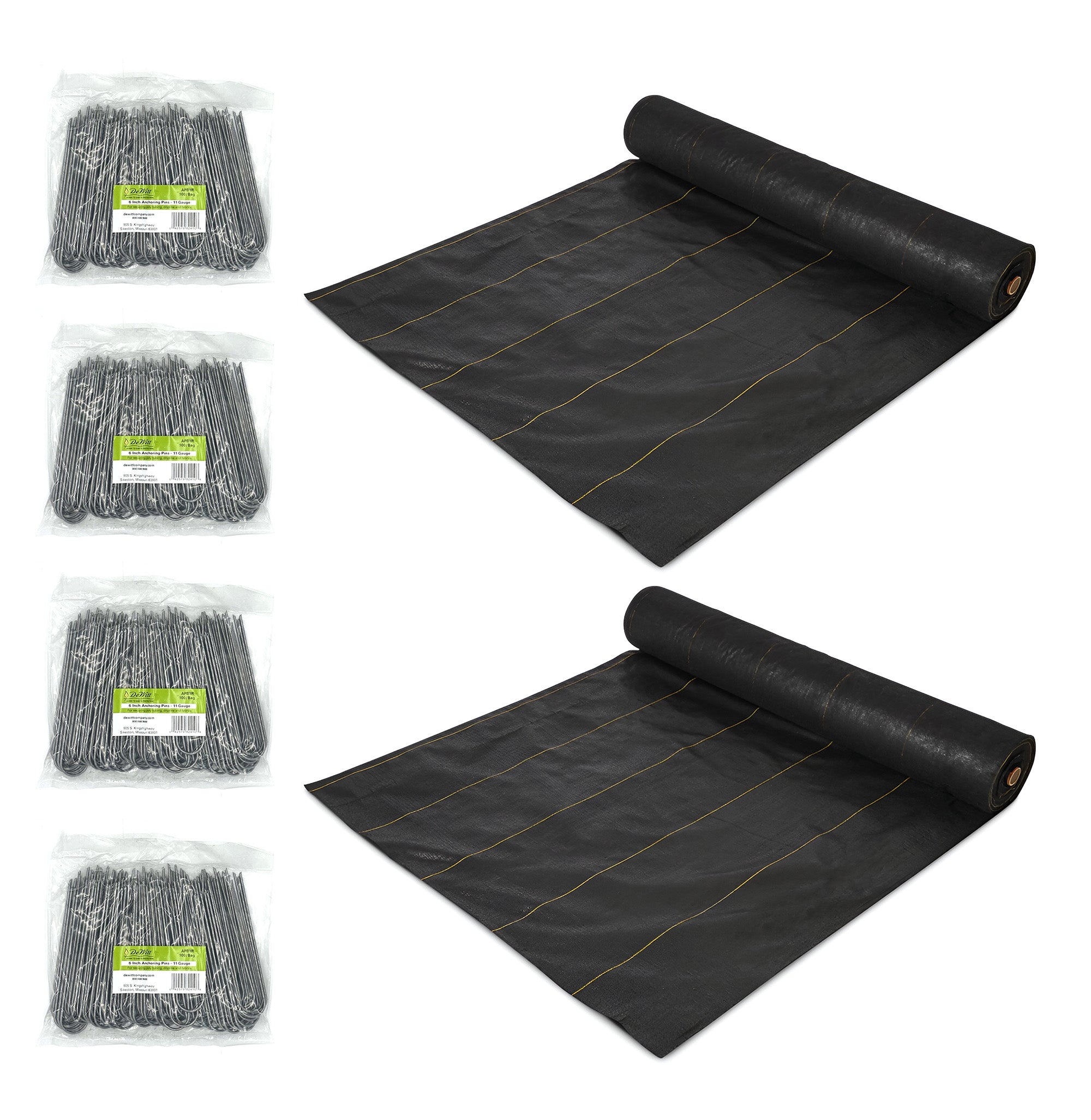 DeWitt 2 Pack P5 Pro 5 Weed Barrier & 4 Pack U-Shaped Rounded Top Anchor Pins