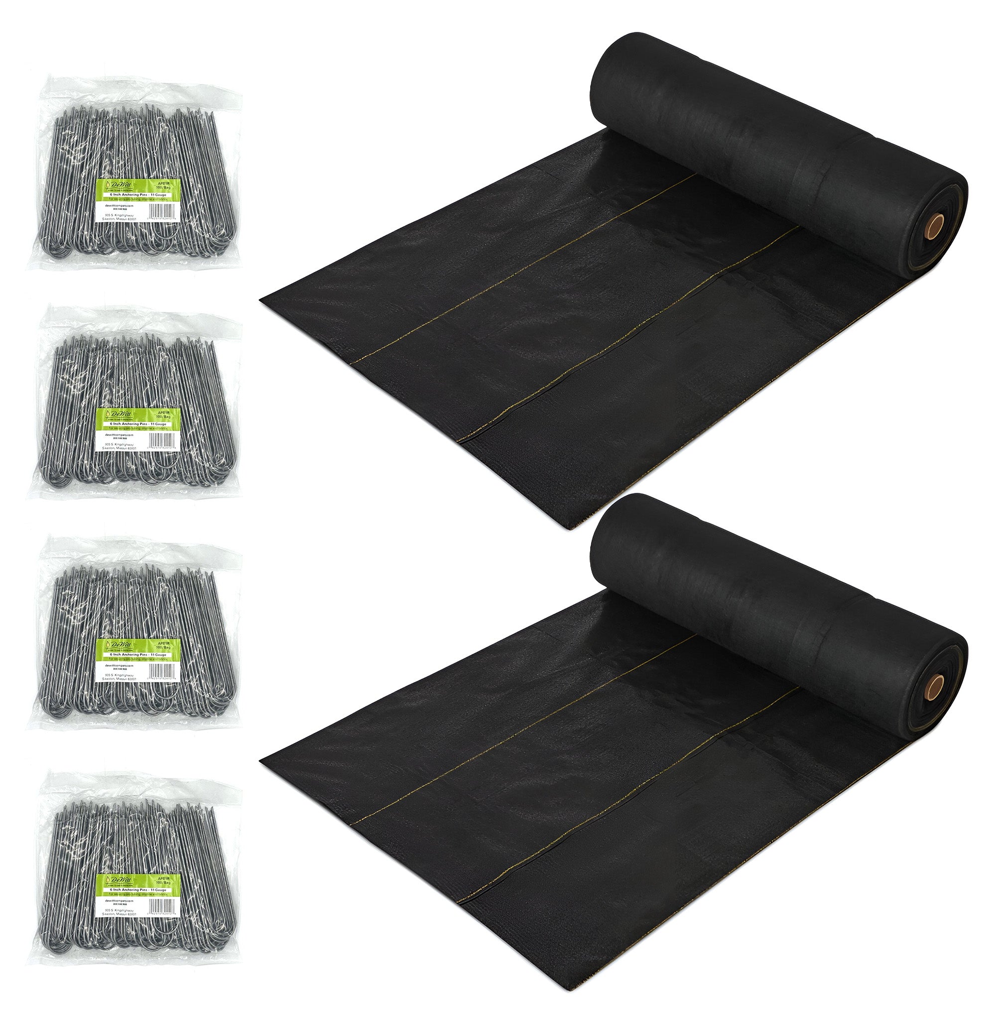 DeWitt 2 Pack P3 Pro 5 Weed Barrier & 4 Pack U-Shaped Rounded Top Anchor Pins