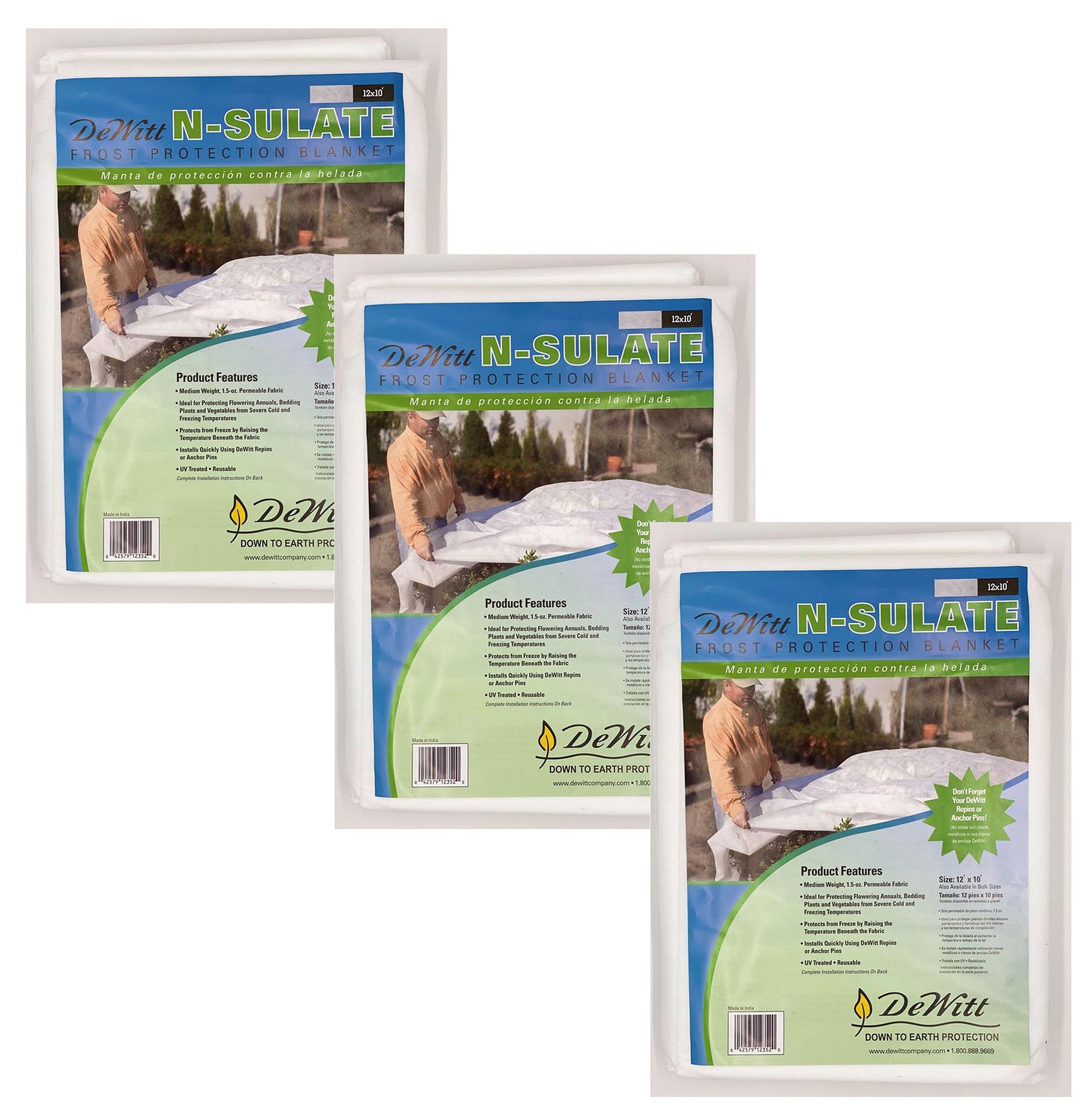 DeWitt 3 Pack 10 feet x 12 feet N-Sulate Frost Protection Reusable Plant Cover