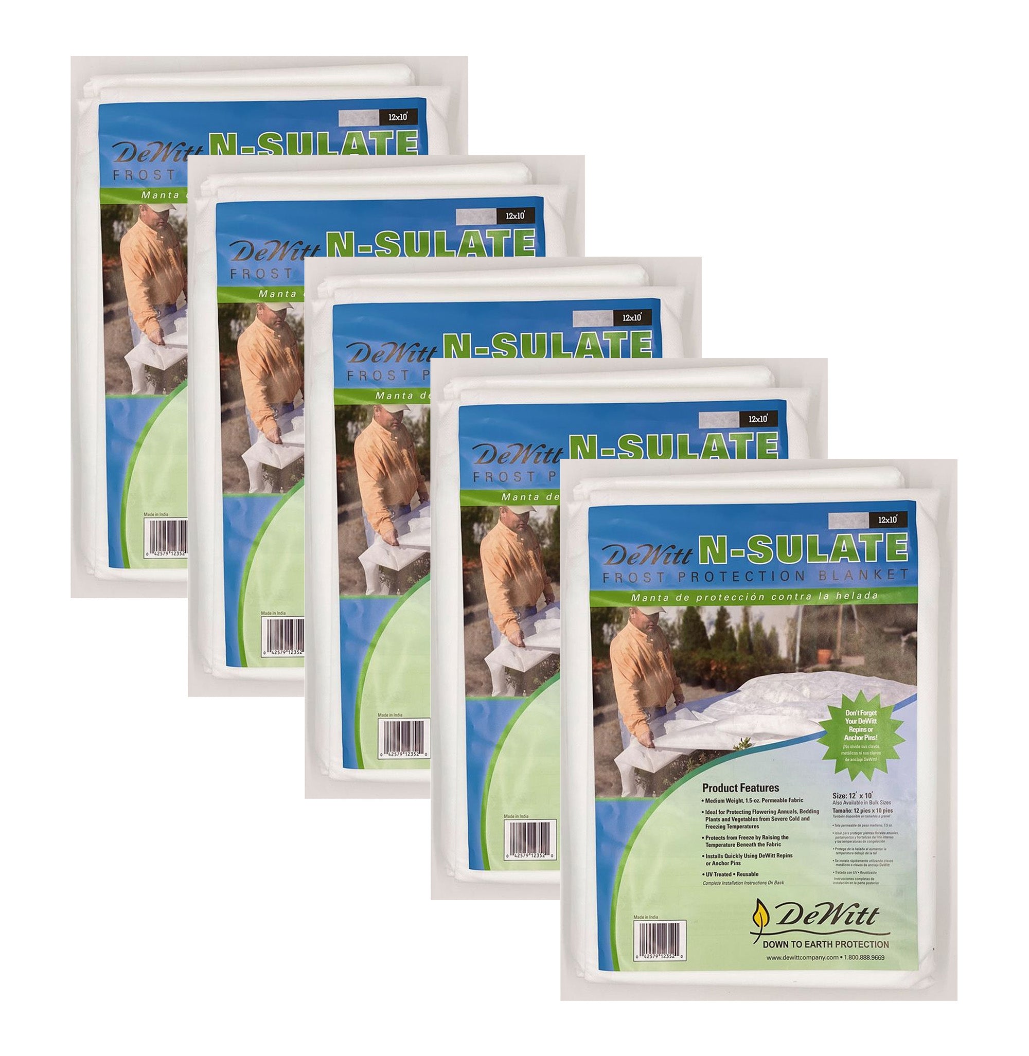 DeWitt 5 Pack 10 feet x 12 feet N-Sulate Frost Protection Reusable Plant Cover