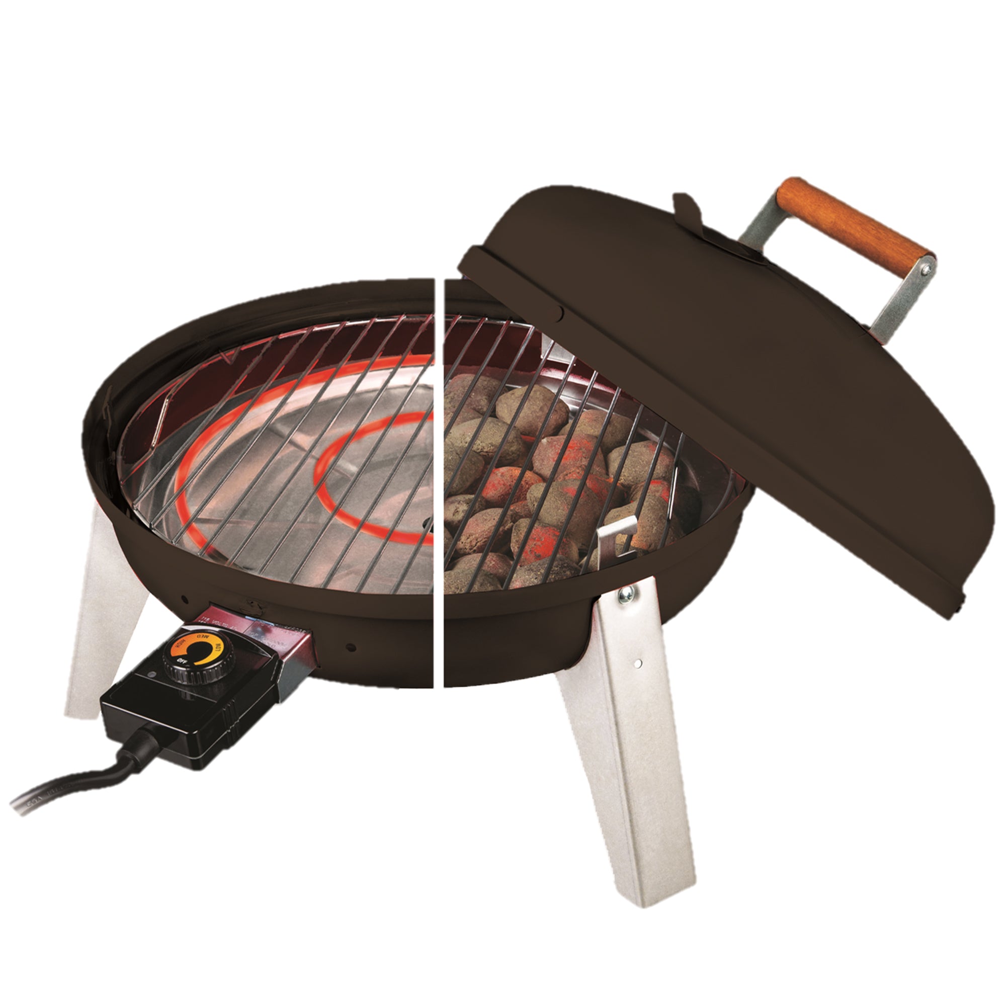Americana Wherever Grill Dual-Fuel Portable Electric & Charcoal BBQ Grill, Black