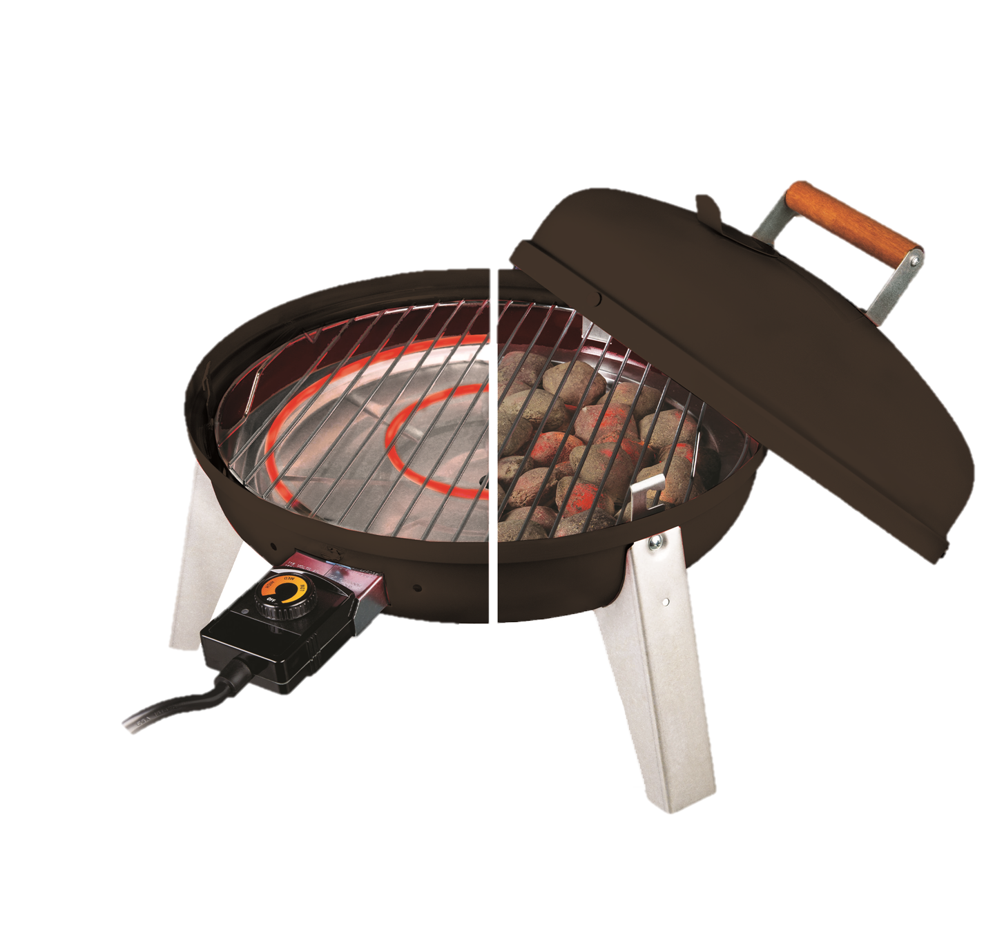 Americana Wherever Grill Dual-Fuel Portable Electric & Charcoal BBQ Grill, Black