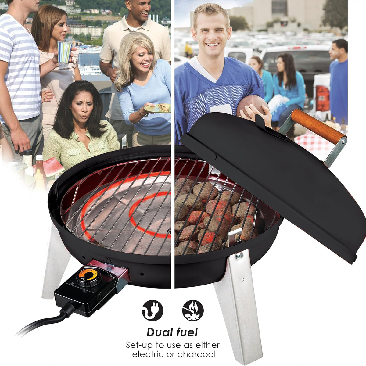 Americana Wherever Grill Dual-Fuel Portable Electric/Charcoal Grill (Open Box)