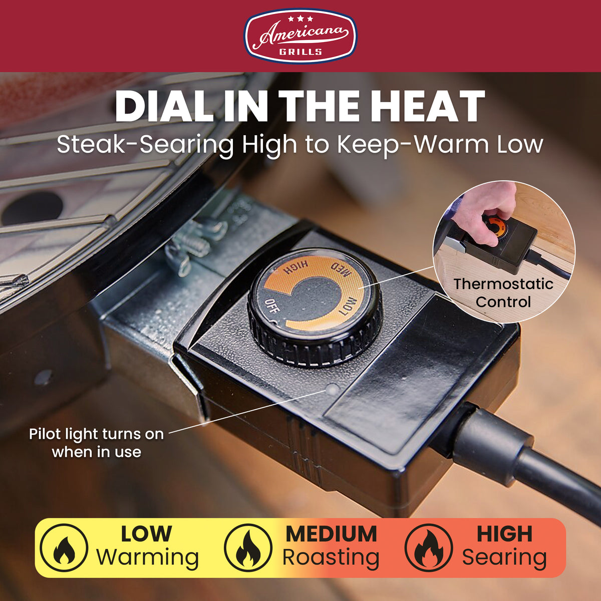 Americana Wherever Grill Dual-Fuel Portable Electric & Charcoal BBQ Grill, Black