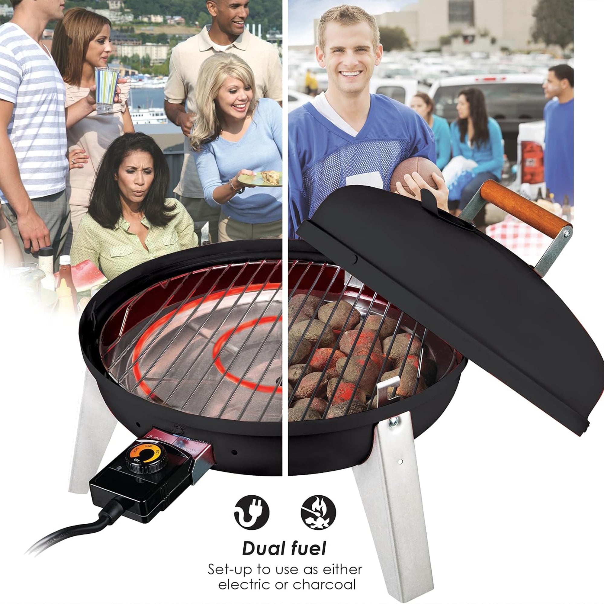 Americana Grills Wherever Grill, 2-in-1 Electric Charcoal Outdoor Grill, Purple
