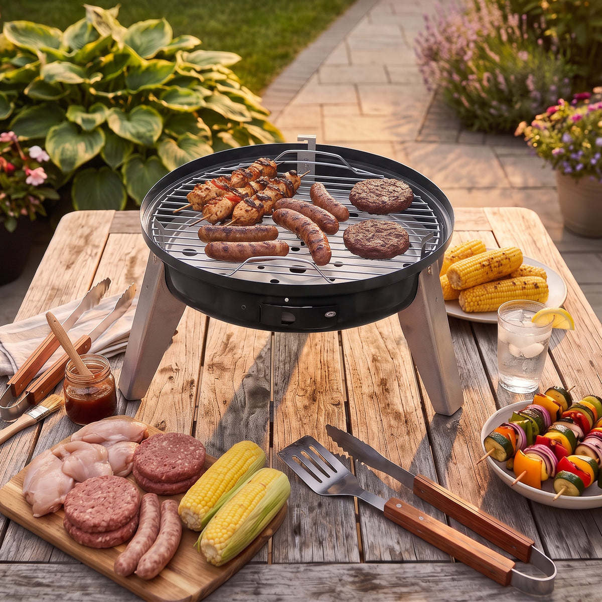 Americana Wherever Grill Dual-Fuel Portable Electric & Charcoal BBQ Grill, Black