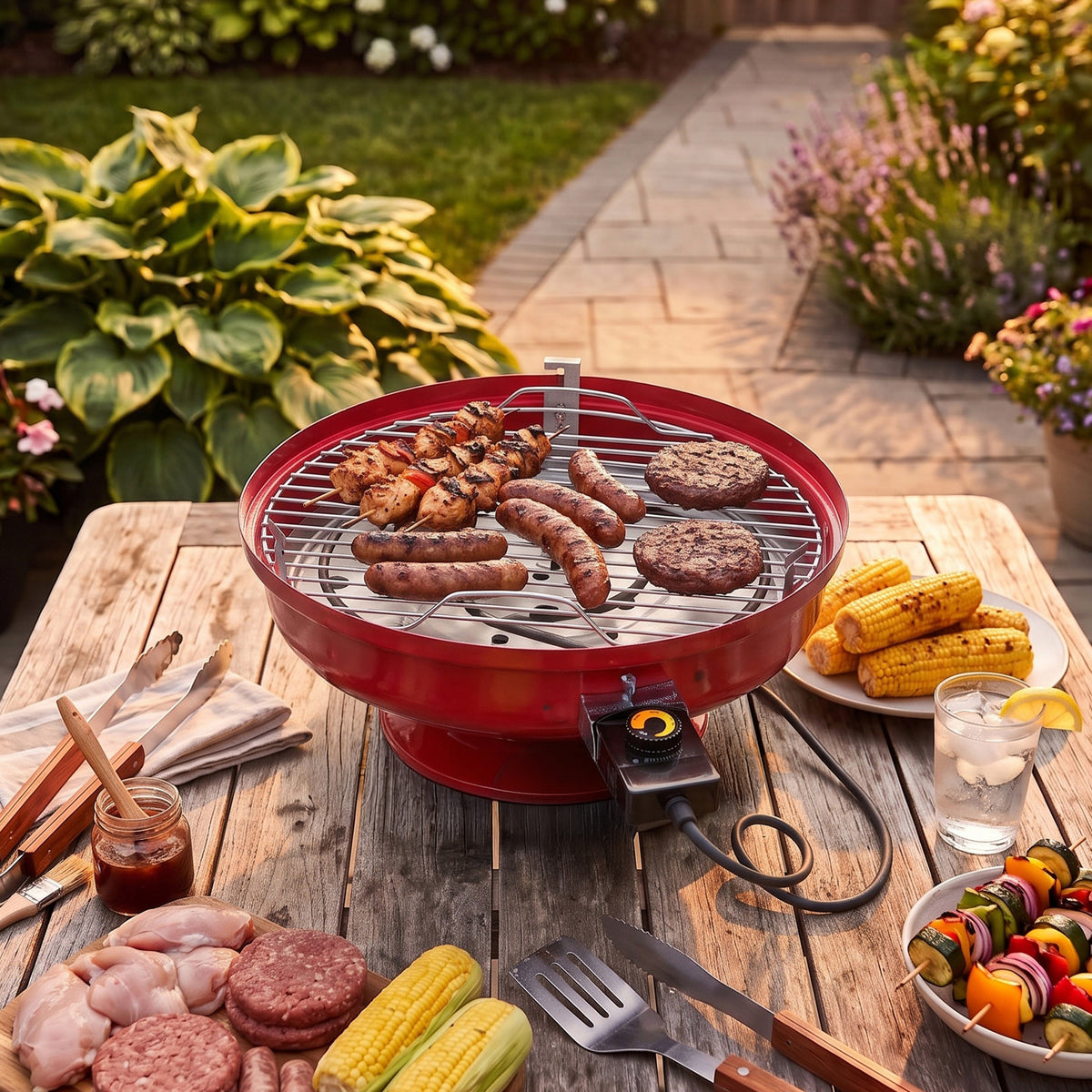 Americana Grills Lock N' Go Electric Grill for Outdoor Cooking, Red (Open Box)