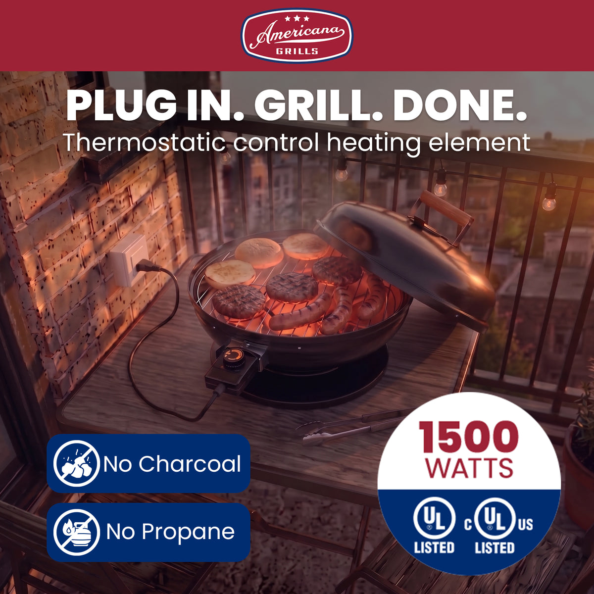 Americana Grills Lock N' Go Electric Grill, Portable for Outdoor Cooking, Black - VMInnovations