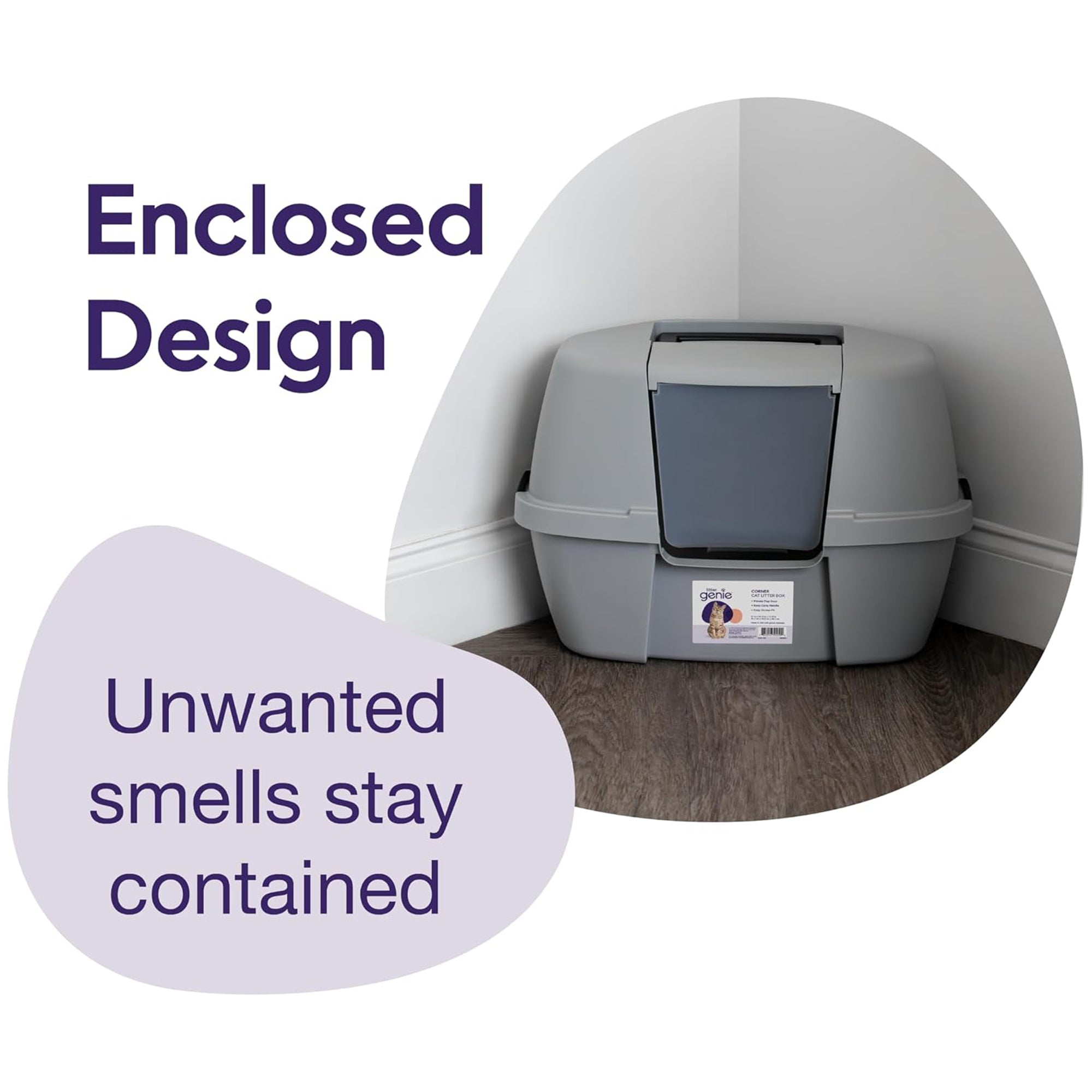 Litter Genie Covered Corner Cat Litter Box w/ Front Door Flap, Scoop w/ Handles - VMInnovations
