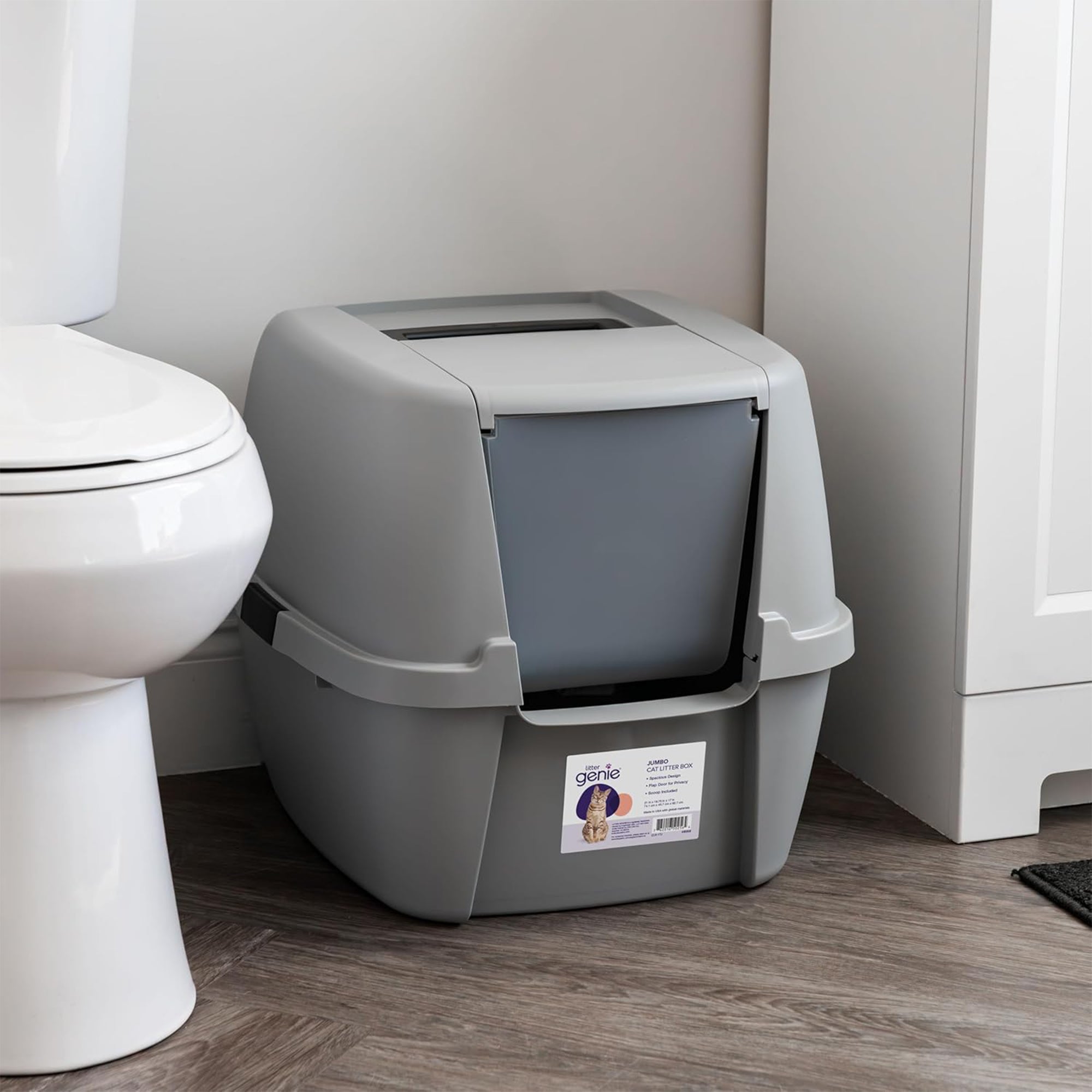 Litter Genie Covered Cat Litter Box with Front Door Flap Scoop with Handles - VMInnovations
