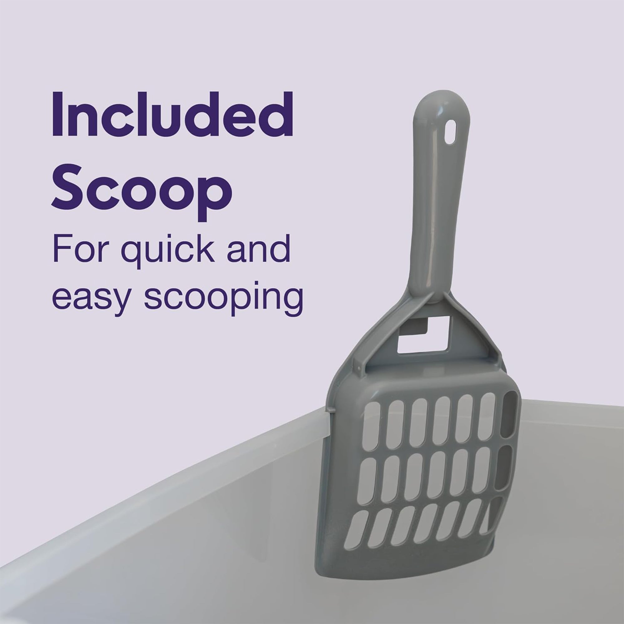 IRIS USA Large High Sided Cat Litter Box, Open Top, Scatter Shield, Scoop, Gray - VMInnovations