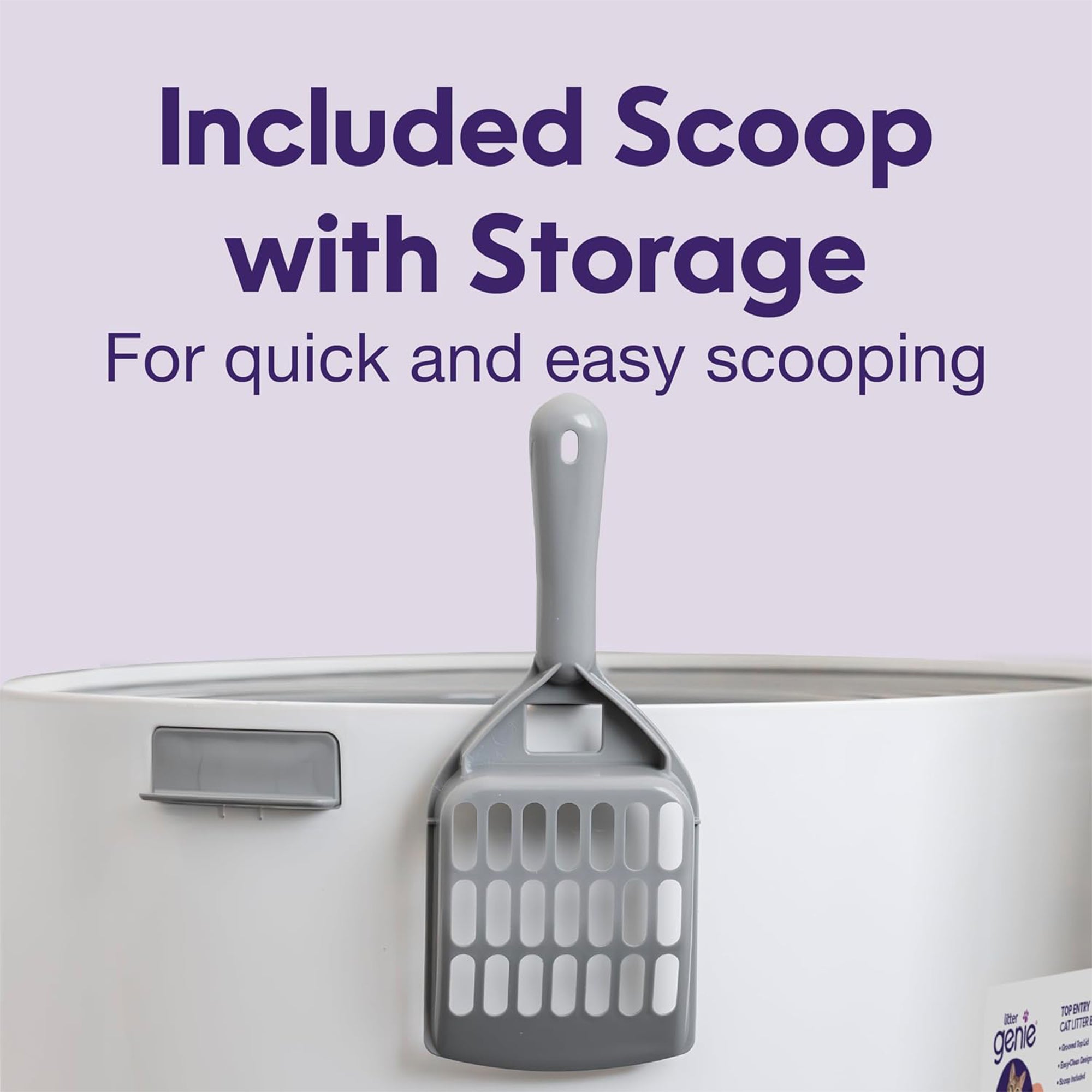 Litter Genie Cat Litter Box, Round Top Entry w/ Catching Lid & Scoop, White/Gray - VMInnovations