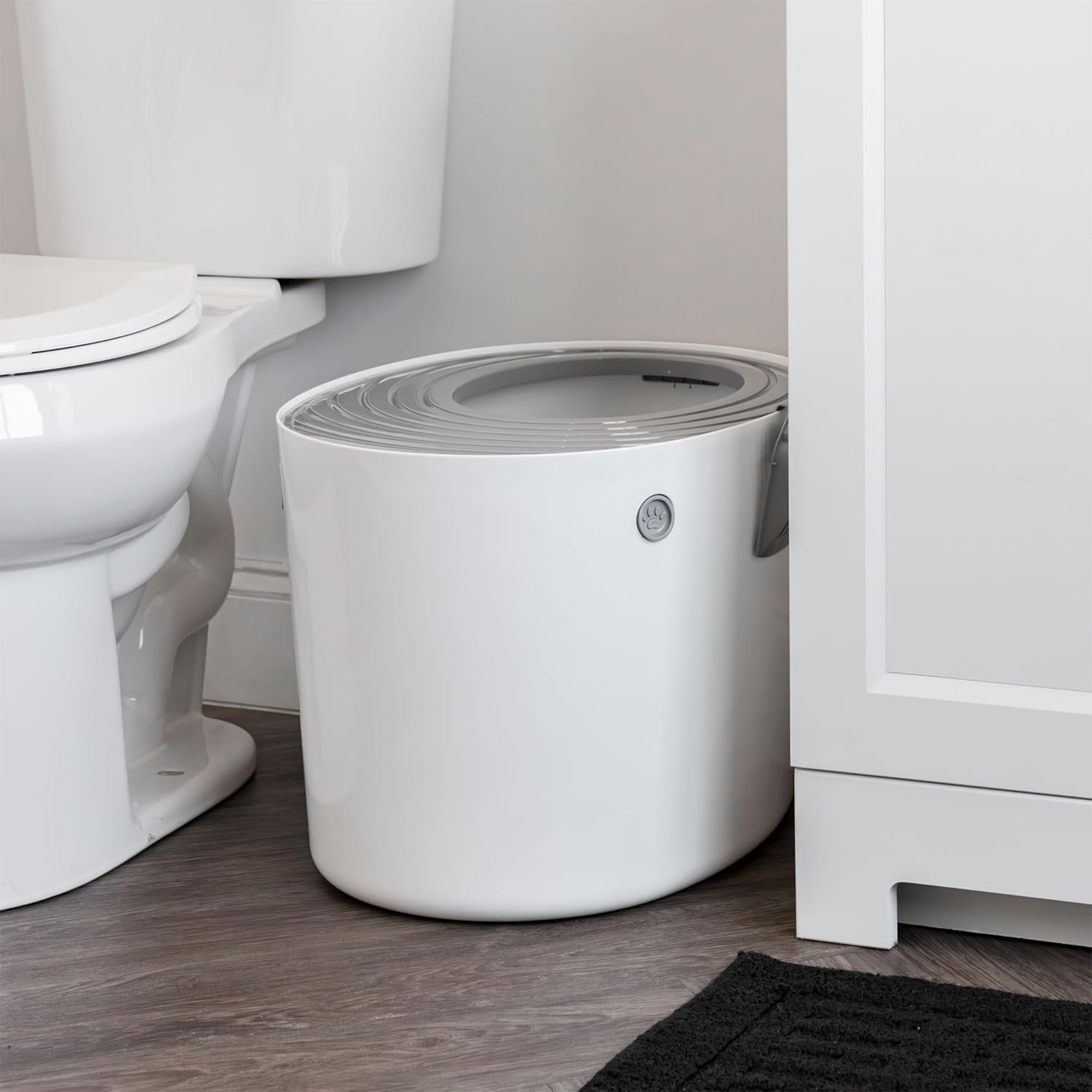 Litter Genie Cat Litter Box, Round Top Entry w/ Catching Lid & Scoop, White/Gray - VMInnovations