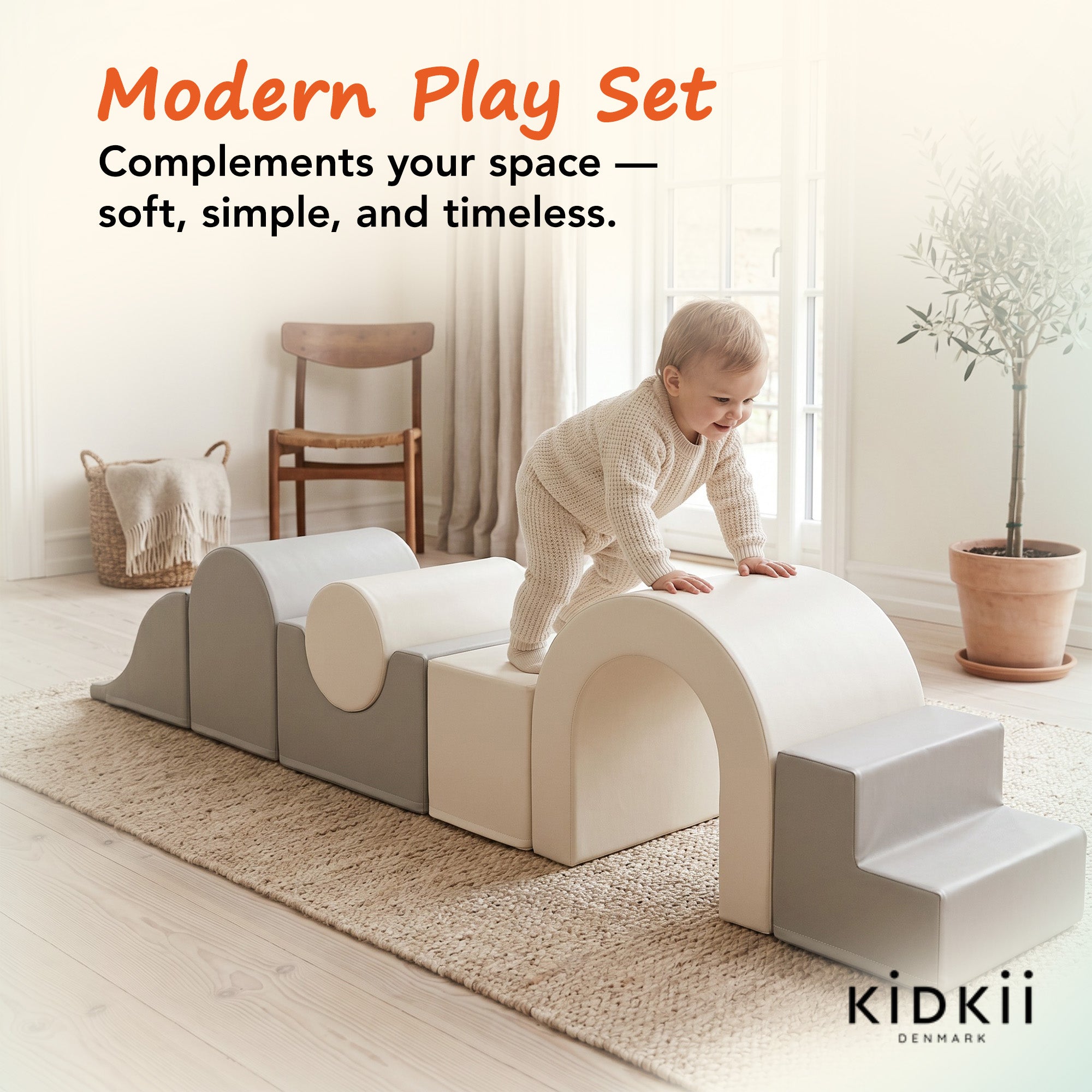 KIDKII Lux Play Set 8-Piece Foam Climbing & Motor Skill Play Kit, Grey/White - VMInnovations