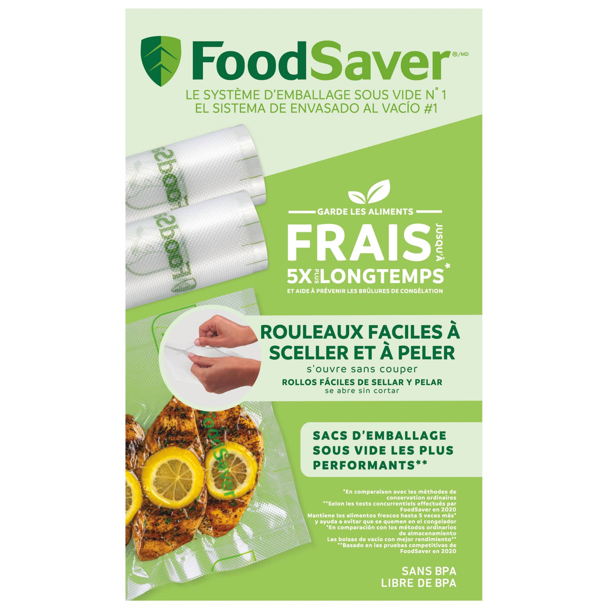 FoodSaver Easy Seal and Peel Vacuum Seal Rolls, No Cutting, 11" x 14', 6 Pack