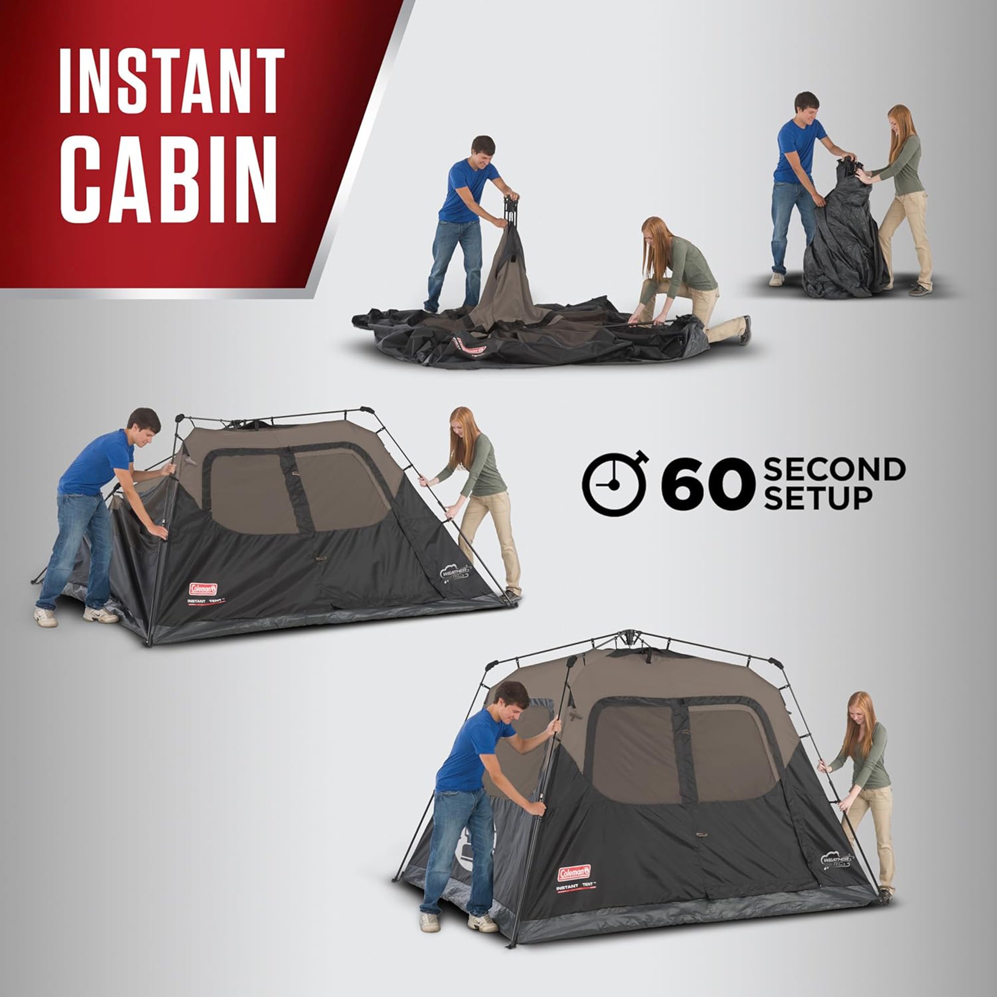 Coleman Instant Camping Tent, Large Durable Shelter with Poles and Carry Bag (Open Box)