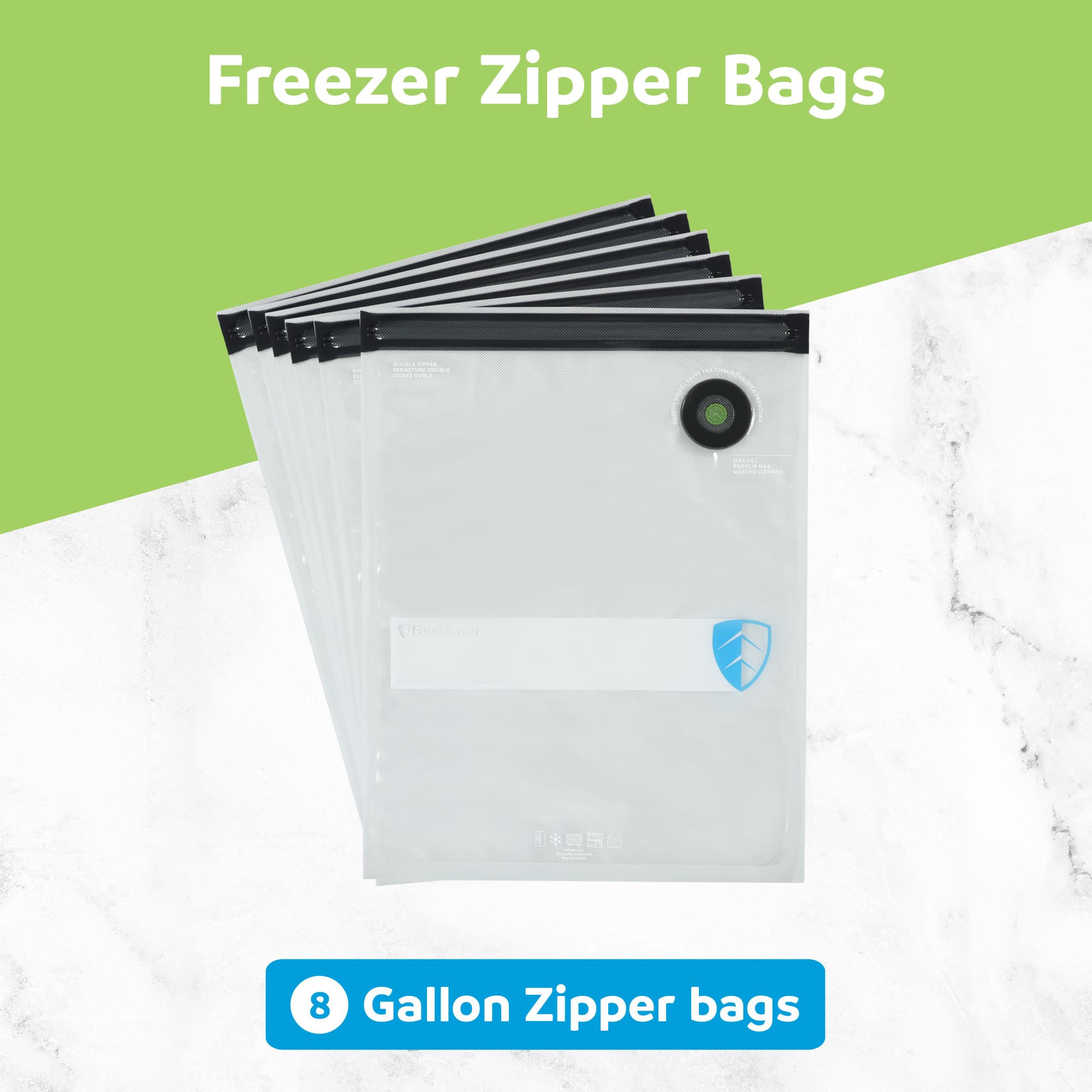 FoodSaver 8 Pack Reusable Gallon Vacuum Zipper Bags, Storage Bags for Food