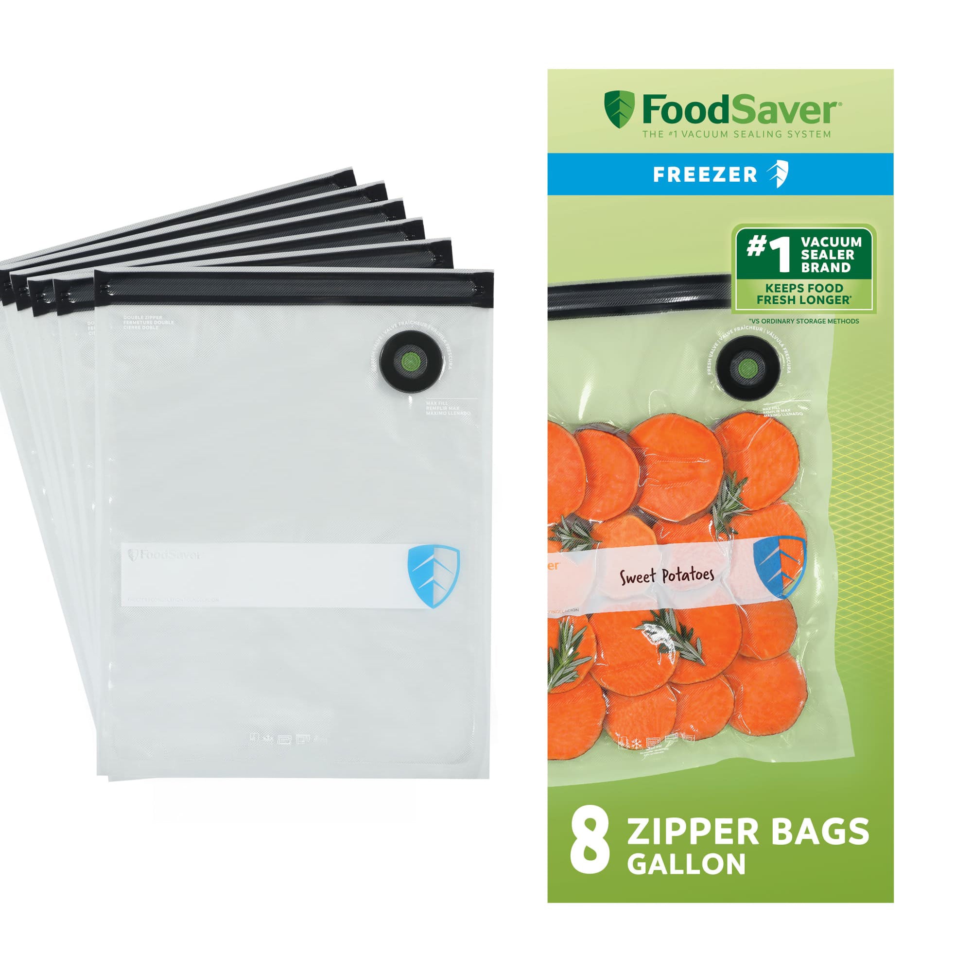 FoodSaver 8 Pack Reusable Gallon Vacuum Zipper Bags, Storage Bags for Food