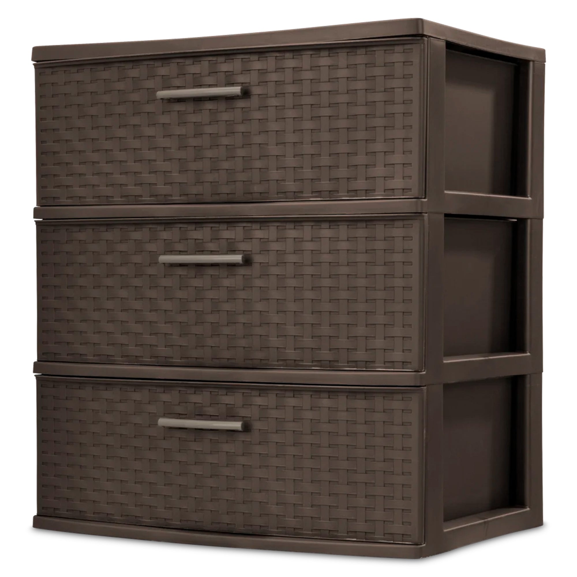 Sterilite 3 Drawer Wide Storage Tower, Plastic Weave Home Organizer, Espresso - VMInnovations