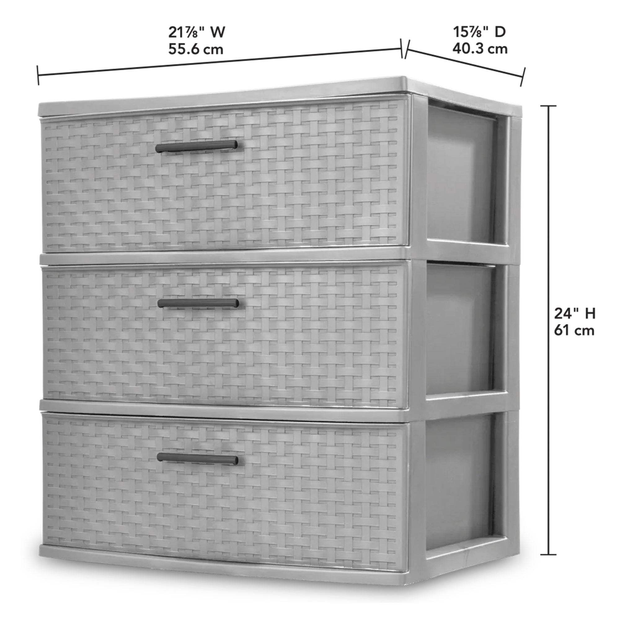 Sterilite 3 Drawer Wide Storage Tower, Plastic Weave Organizer, Cement, 2 Pack