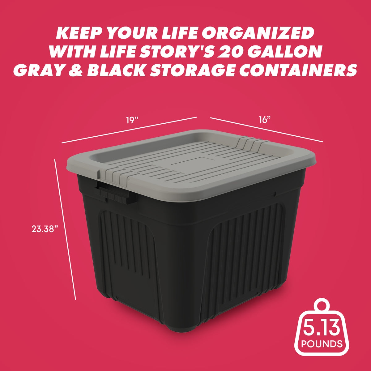 Life Story 20 Gallon Stackable Storage Bin, Versatile Lidded Container, Gray - VMInnovations