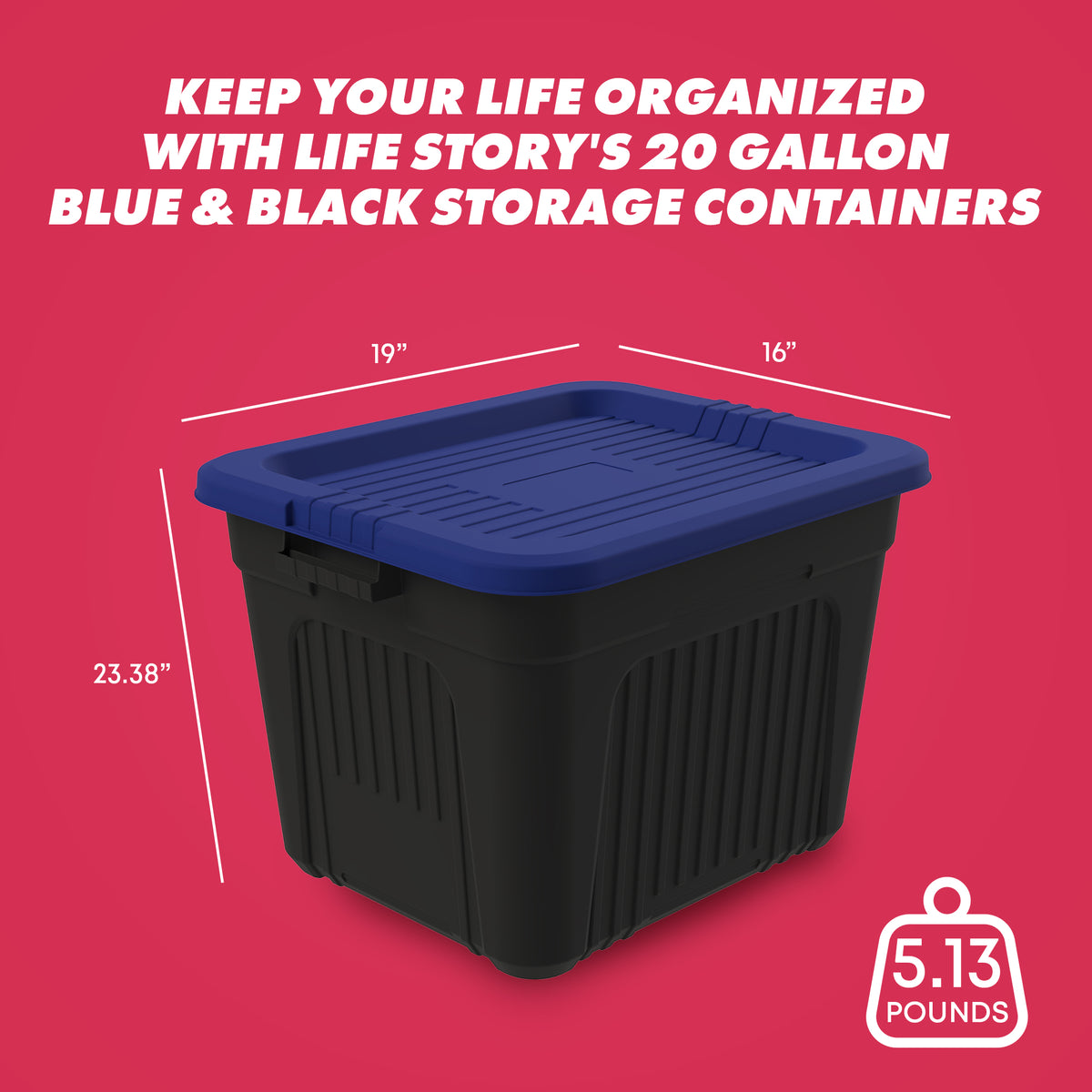 Life Story 20 Gallon Stackable Storage Bin, Versatile Lidded Container, Blue - VMInnovations