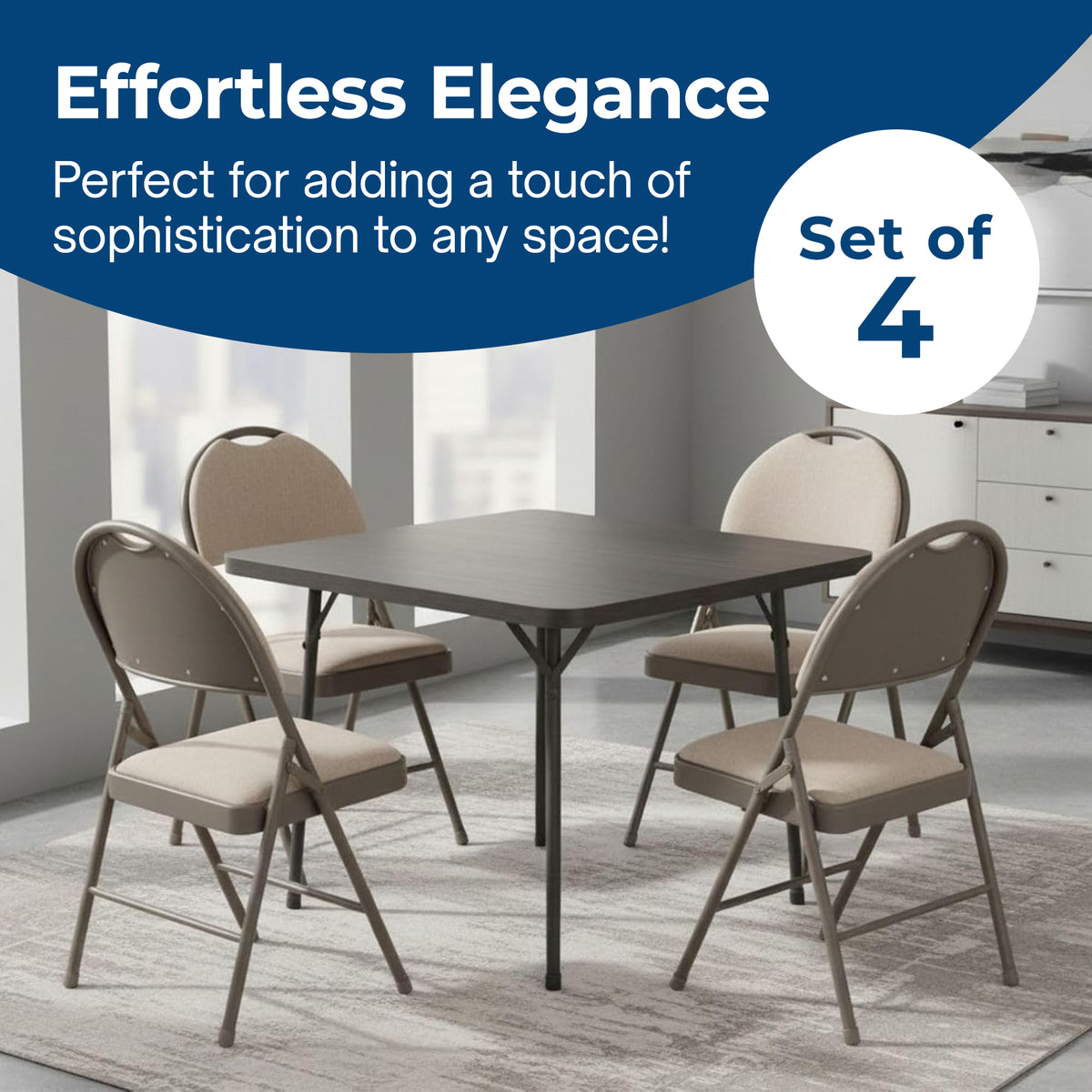 Sudden Comfort Set of 4 Double Padded Steel High Back Folding Chairs, Chicory