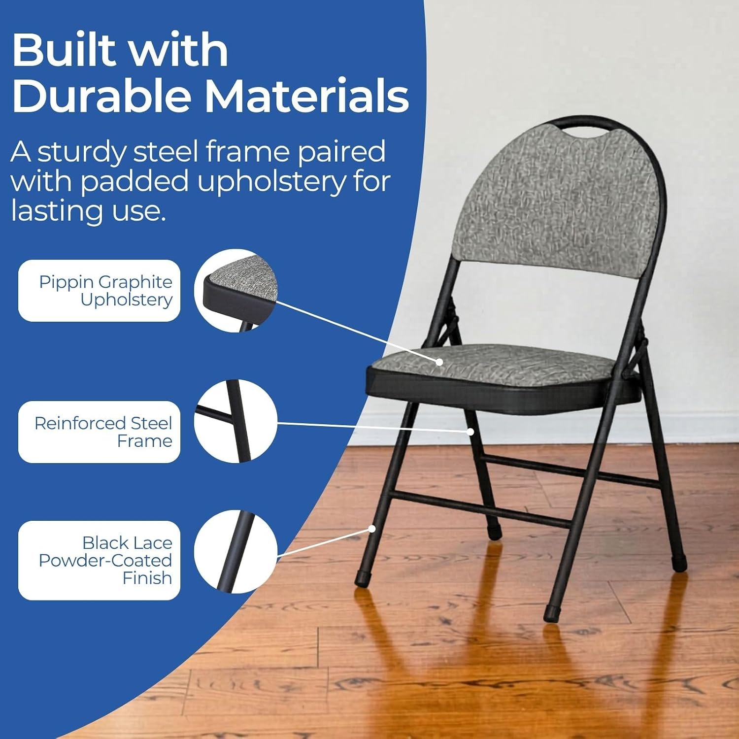 Sudden Comfort Set of 4 Double Padded Steel High Back Folding Chairs, Black/Grey