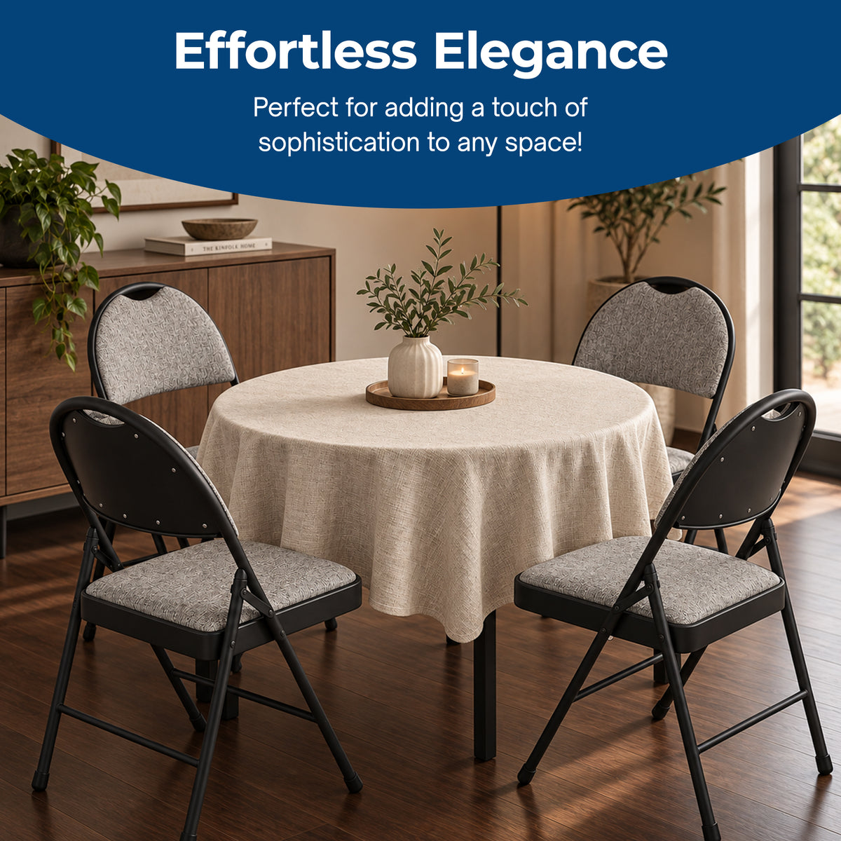 Sudden Comfort Set of 4 Double Padded Steel High Back Folding Chairs, Black/Grey - VMInnovations