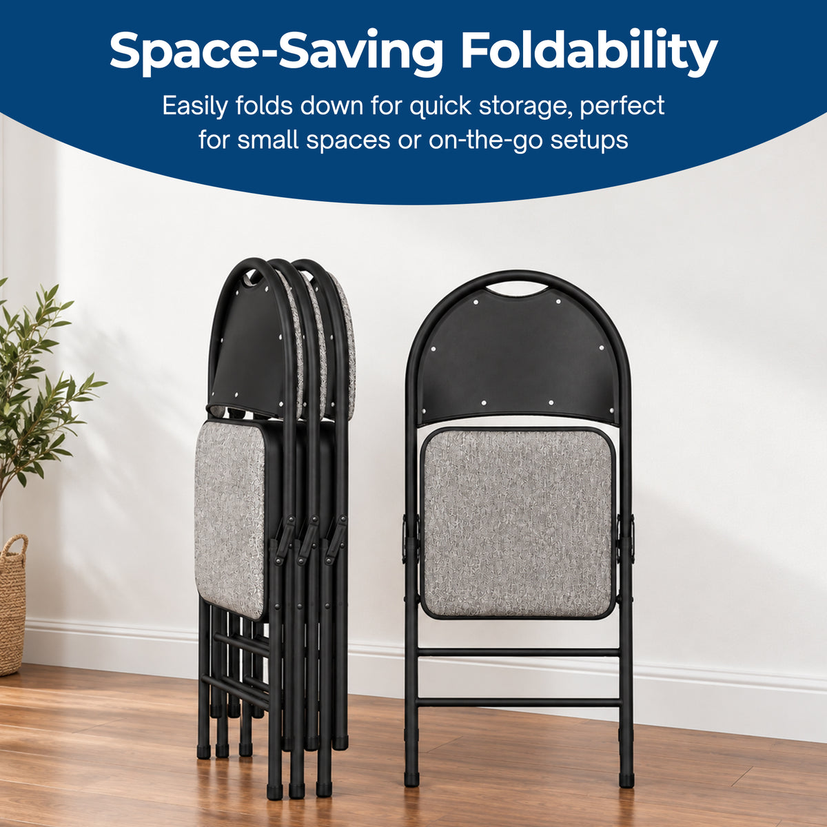 Sudden Comfort Set of 4 Double Padded Steel High Back Folding Chairs, Black/Grey - VMInnovations