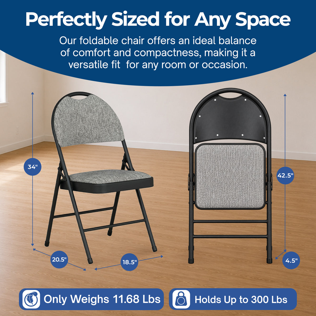 Sudden Comfort Set of 4 Double Padded Steel High Back Folding Chairs, Black/Grey - VMInnovations