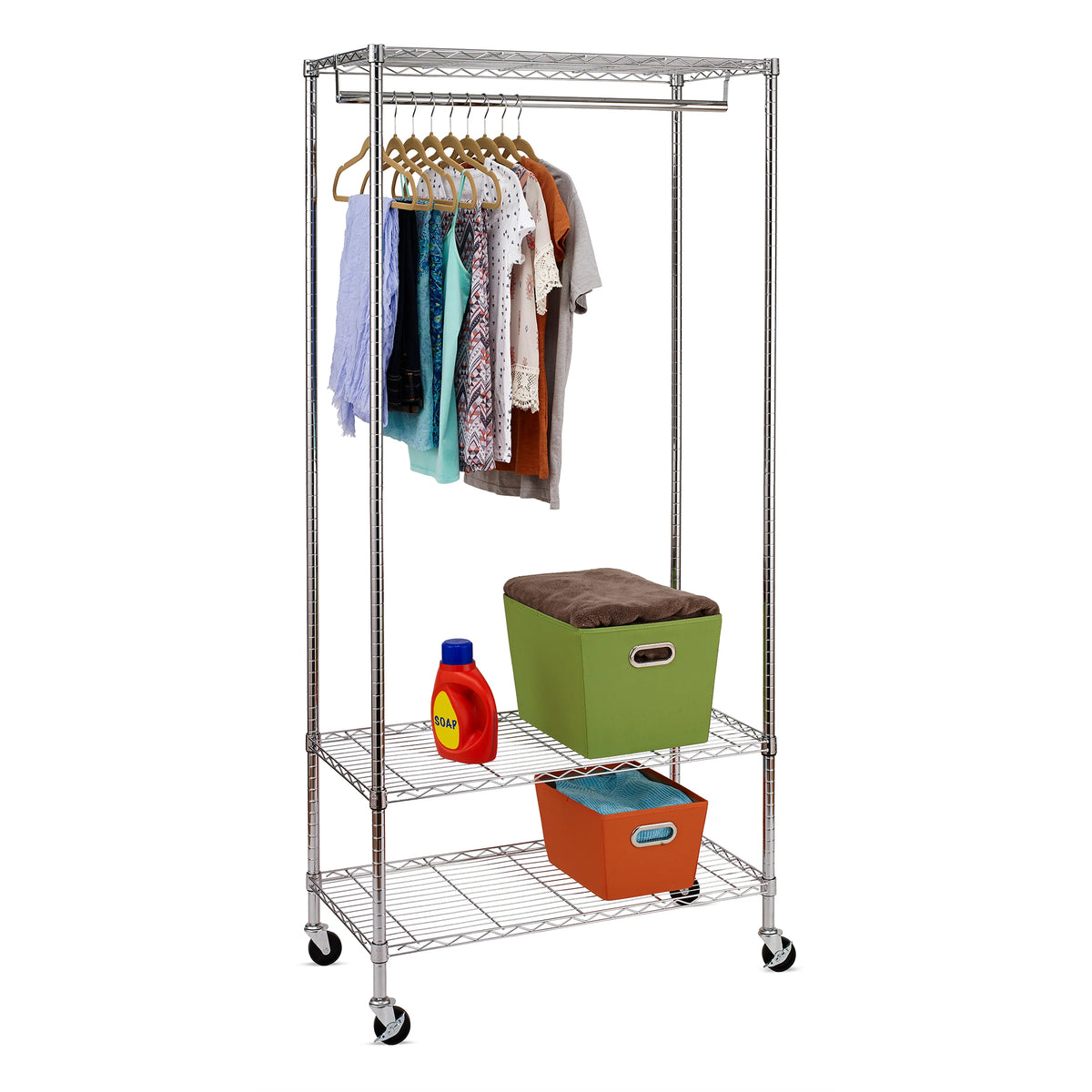 Honey-Can-Do 3-Shelf Deluxe Garment Rack, Adjustable Shelves and Locking Wheels
