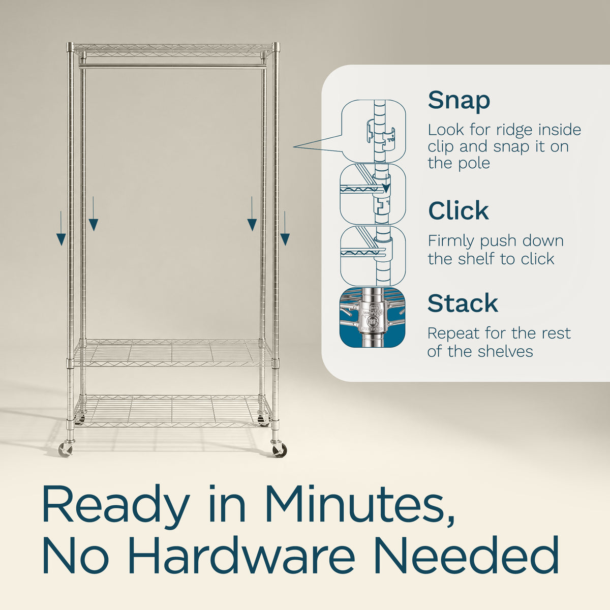 Honey-Can-Do 3-Shelf Deluxe Garment Rack, Adjustable Shelves and Locking Wheels
