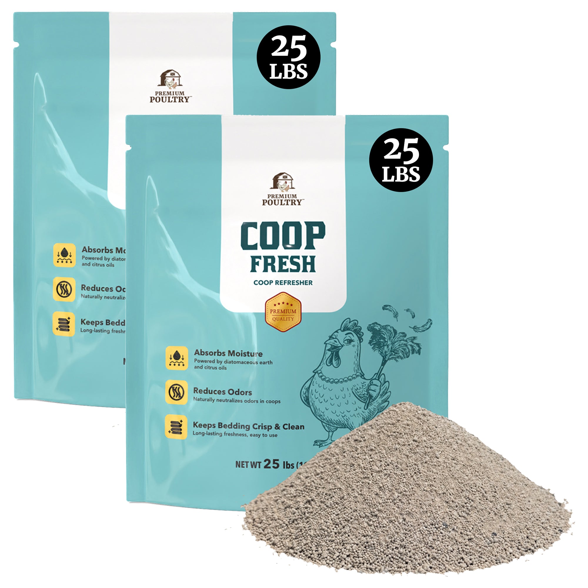 Premium Poultry Coop Fresh Odor, Moisture Control for Chicken Coop, 25lb, 2 Pack
