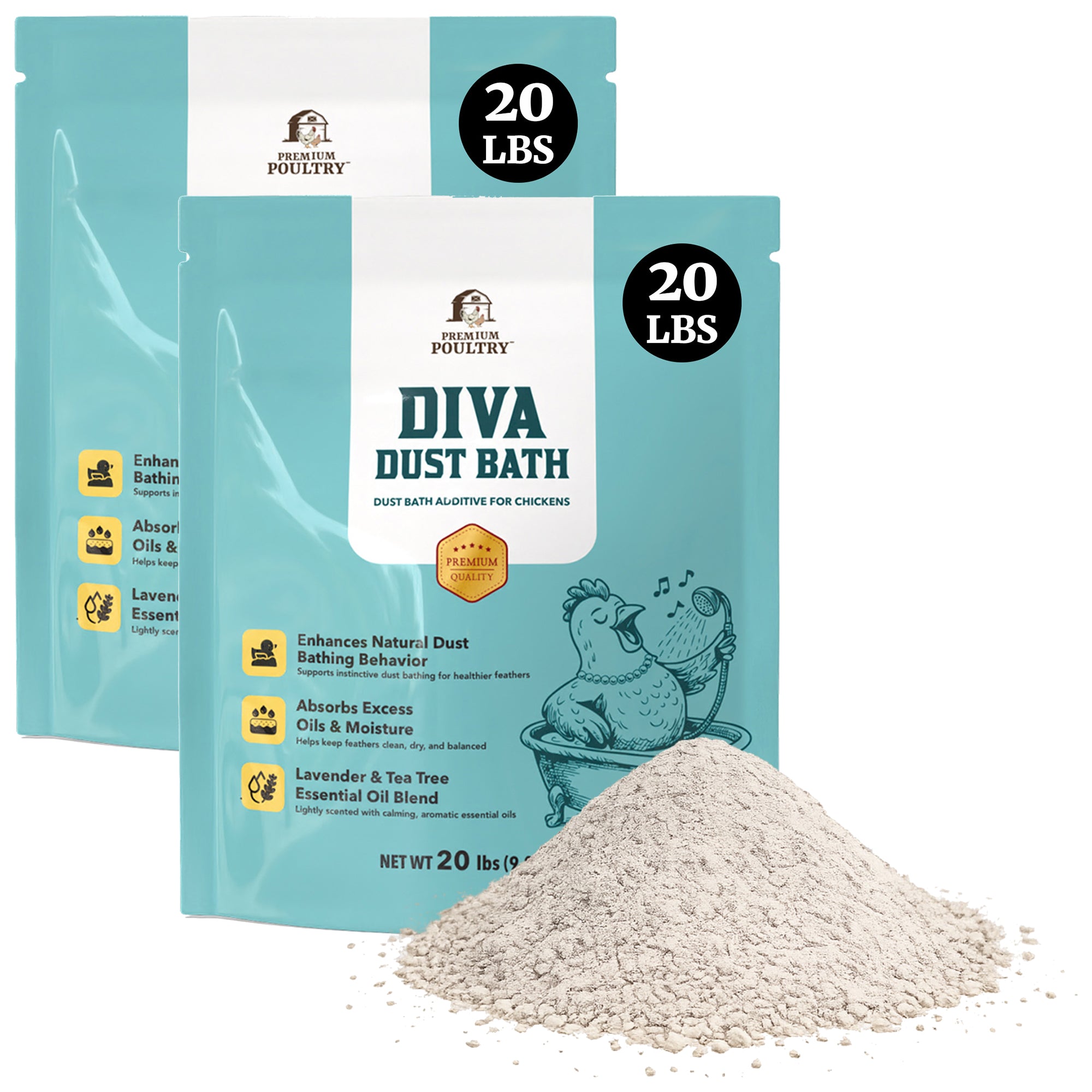 Premium Poultry Diva Dust Bath with Lavender and Tea Tree, 20 Lb Bag, 2 Pack