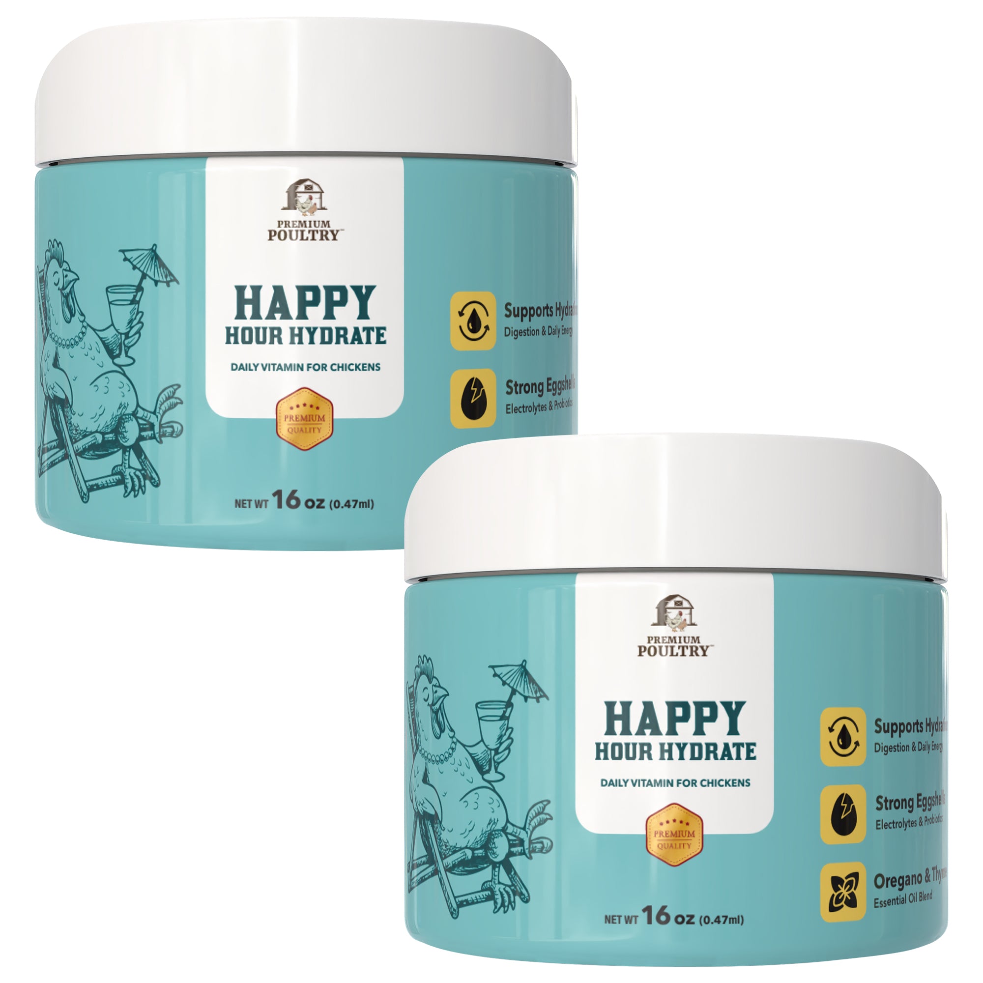 Premium Poultry Happy Hour Hydrate, Electrolytes and Probiotics, 16oz, 2 Pack